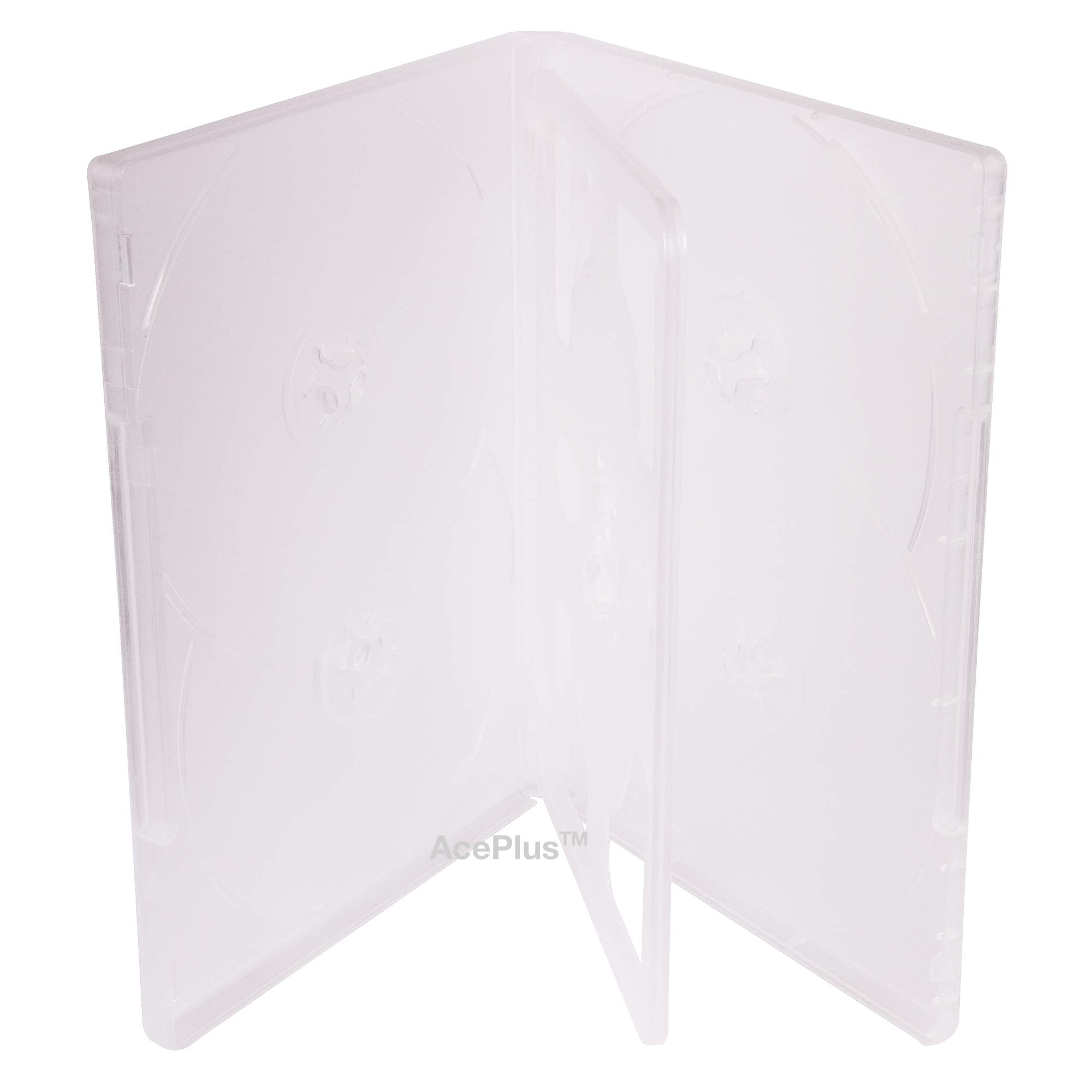 AcePlus 10-Pack Clear Multi-6 DVD Cases - 14mm Standard Thickness, Holds up to 6 Discs with Clear Wrap Around Sleeve for Graphic