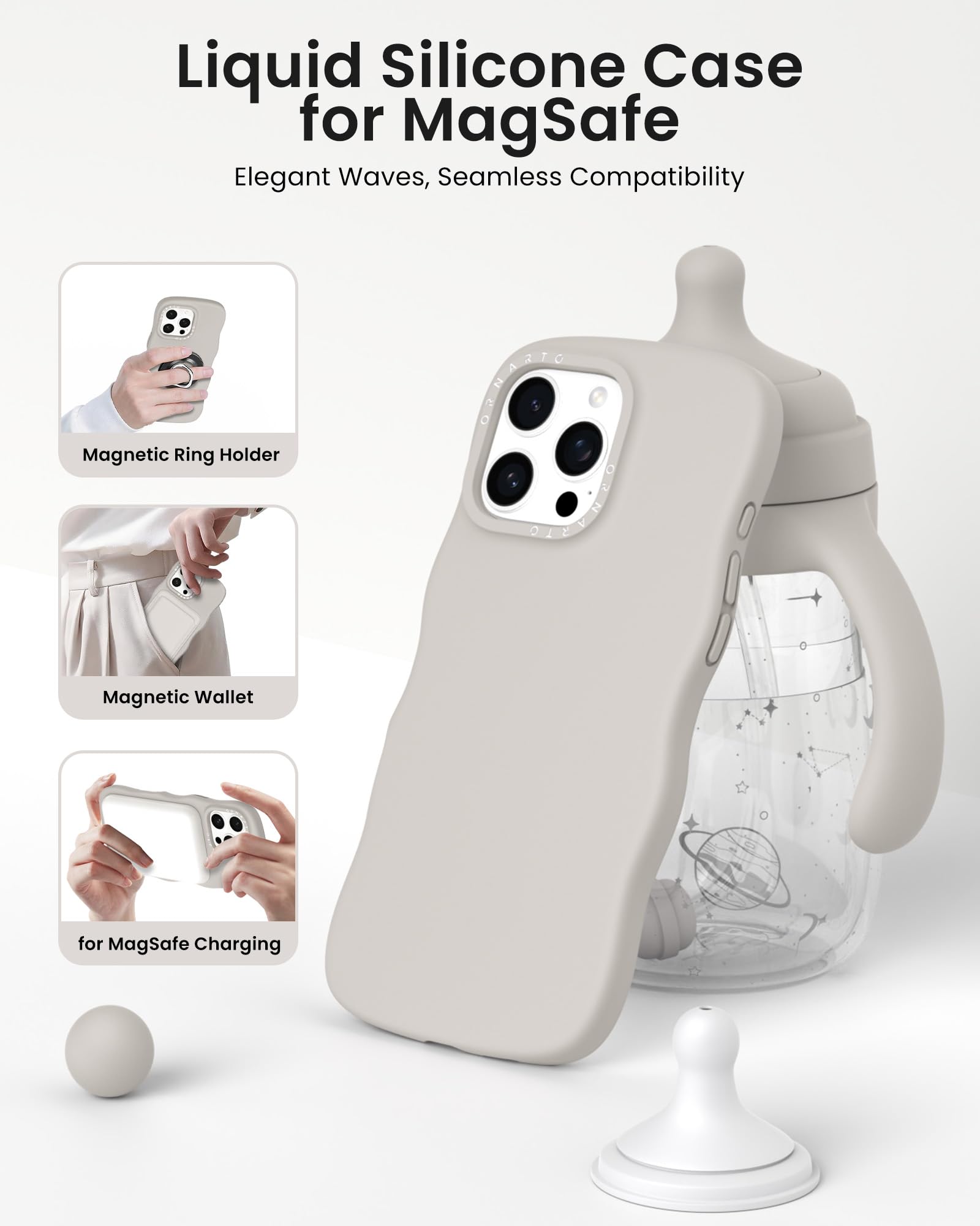 Ornarto For Iphone 16 Pro Max Case 6.9 - Cute Curly Wave Edge | Camera Control Button | Shockproof Protective Liquid Silicone 16