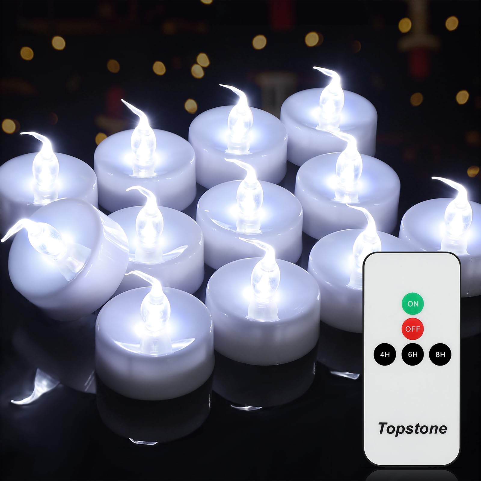 Topstone Remote Controlled Led Tea Light,White Flickering Bulb,Long Lasting Battery Operated Led Votive Candle With Timer,Pack O