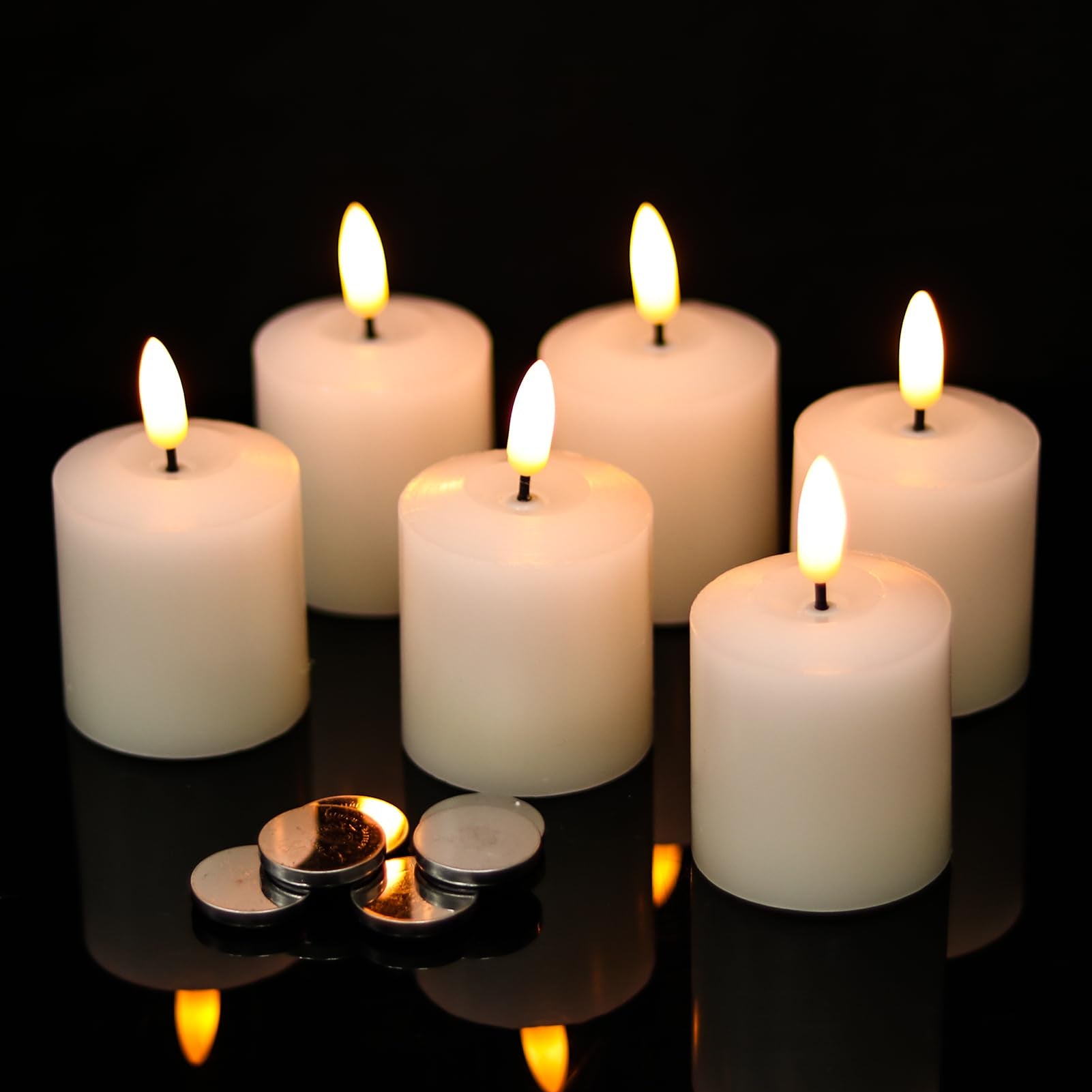 Kunswenn Led Votive Flickering Flameless Candles, Flameless Pillar Candlesticks With 3D Wick Realistic, Real Wax Candles Battery