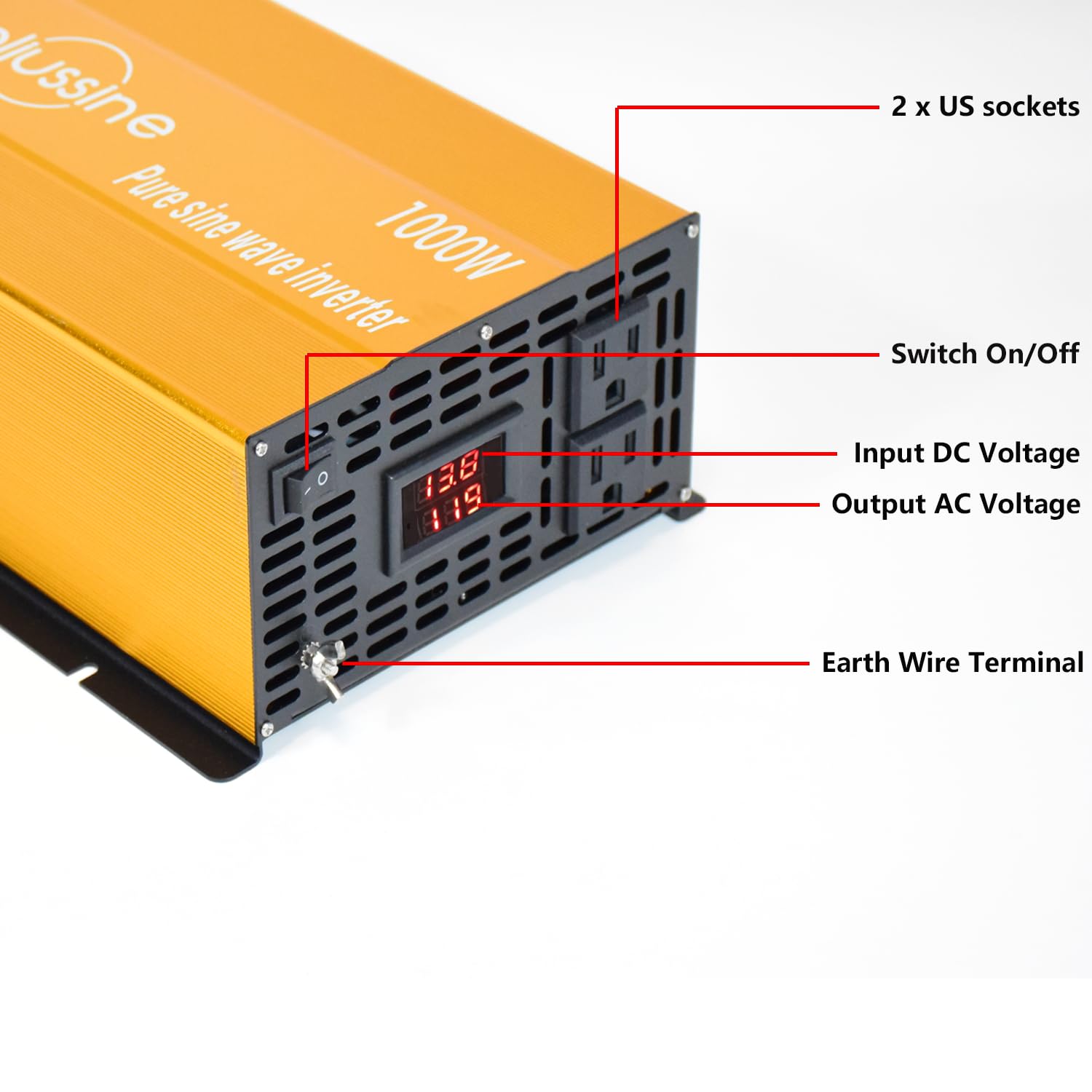 Aeliussine 1000W Pure Sine Wave Inverter-36V Dc To 110V 120V Ac Power Converter With 2 Ac Outlets, 36 Volt Power Inverter For Tr