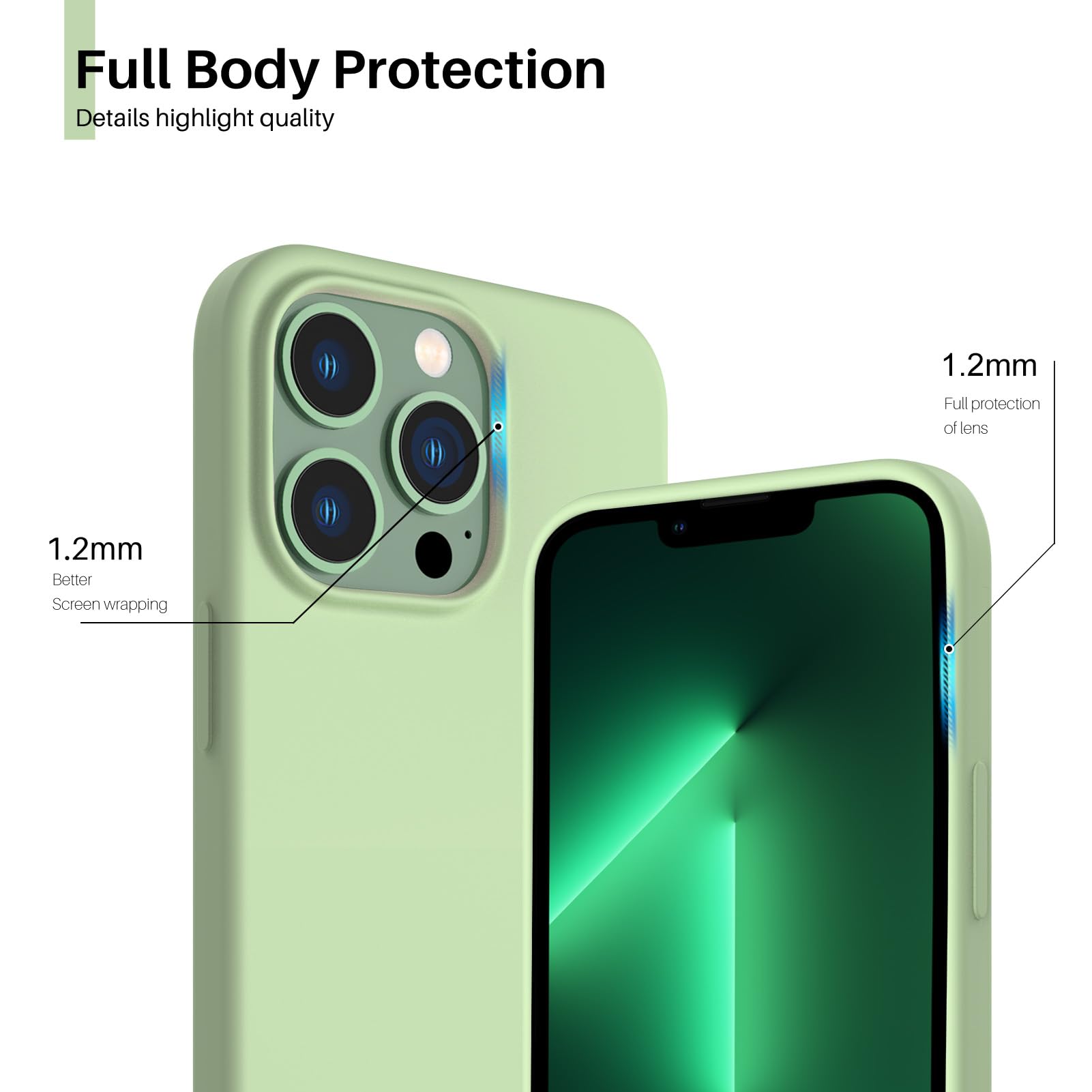 Ornarto Compatible With Iphone 13 Pro Case 6.1, Slim Liquid Silicone 3 Layers Full Covered Soft Gel Rubber Case Cover 6.1 Inch M