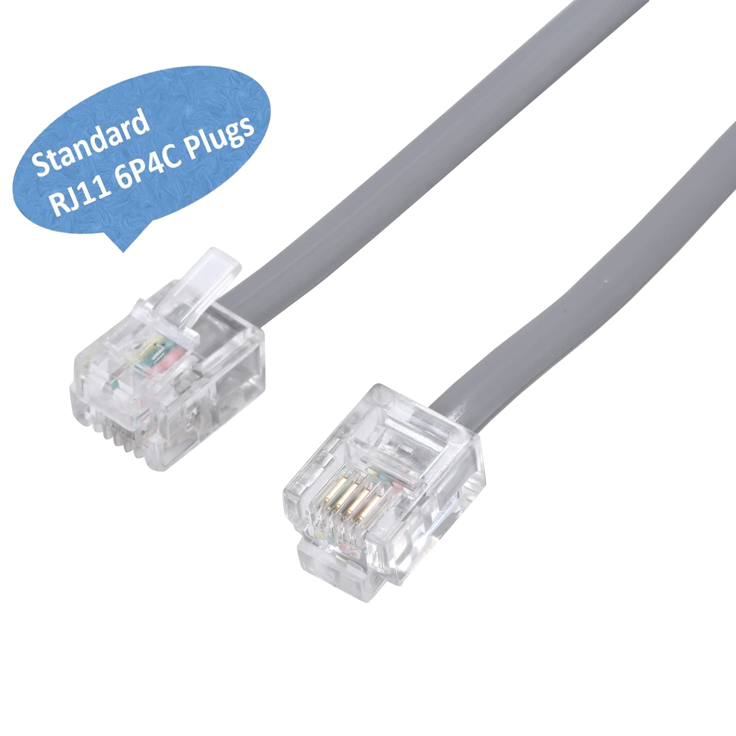 Telephone Landline Extension Cord Cable Cord With Standard Rj 11 6P4C Plug (10Ft 3Pack, Silver)