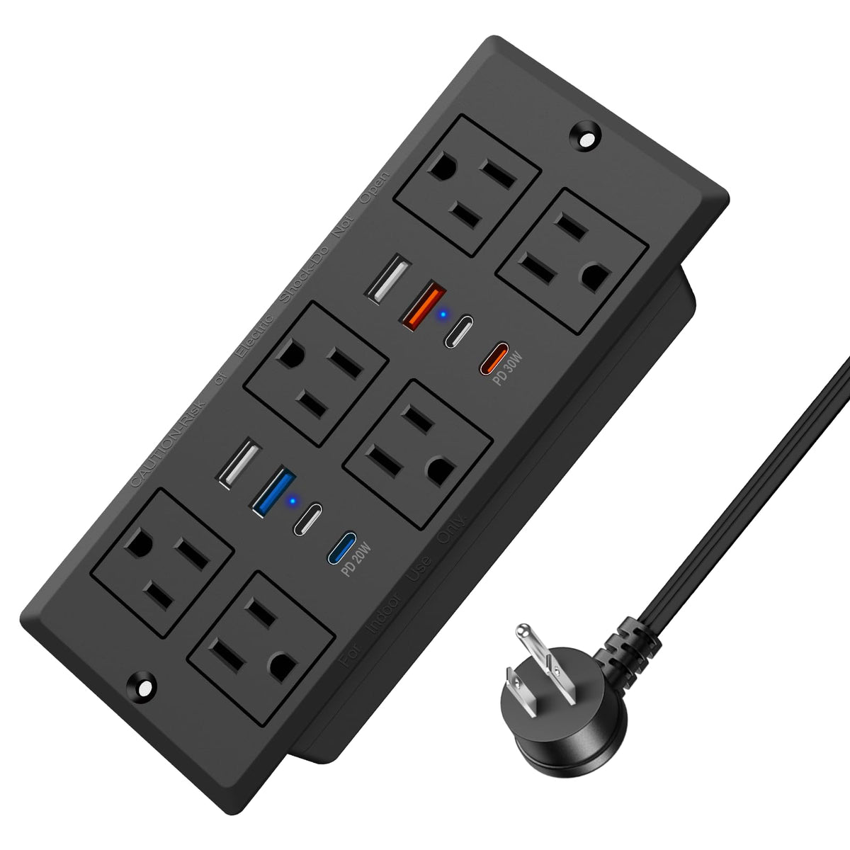 Recessed Power Strip With Pd 30W Fast Charging, Conference Desk Flush Mount Outlets Plug In 6 Outlets & 8 Usb Ports,6Ft Cord Fur