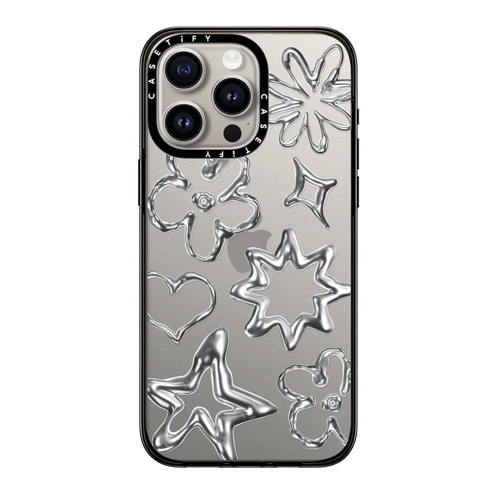 Casetify Compact Iphone 15 Pro Max Case [2X Military Grade Drop Tested / 4Ft Drop Protection]   Stars Prints   Chrome Doodles  
