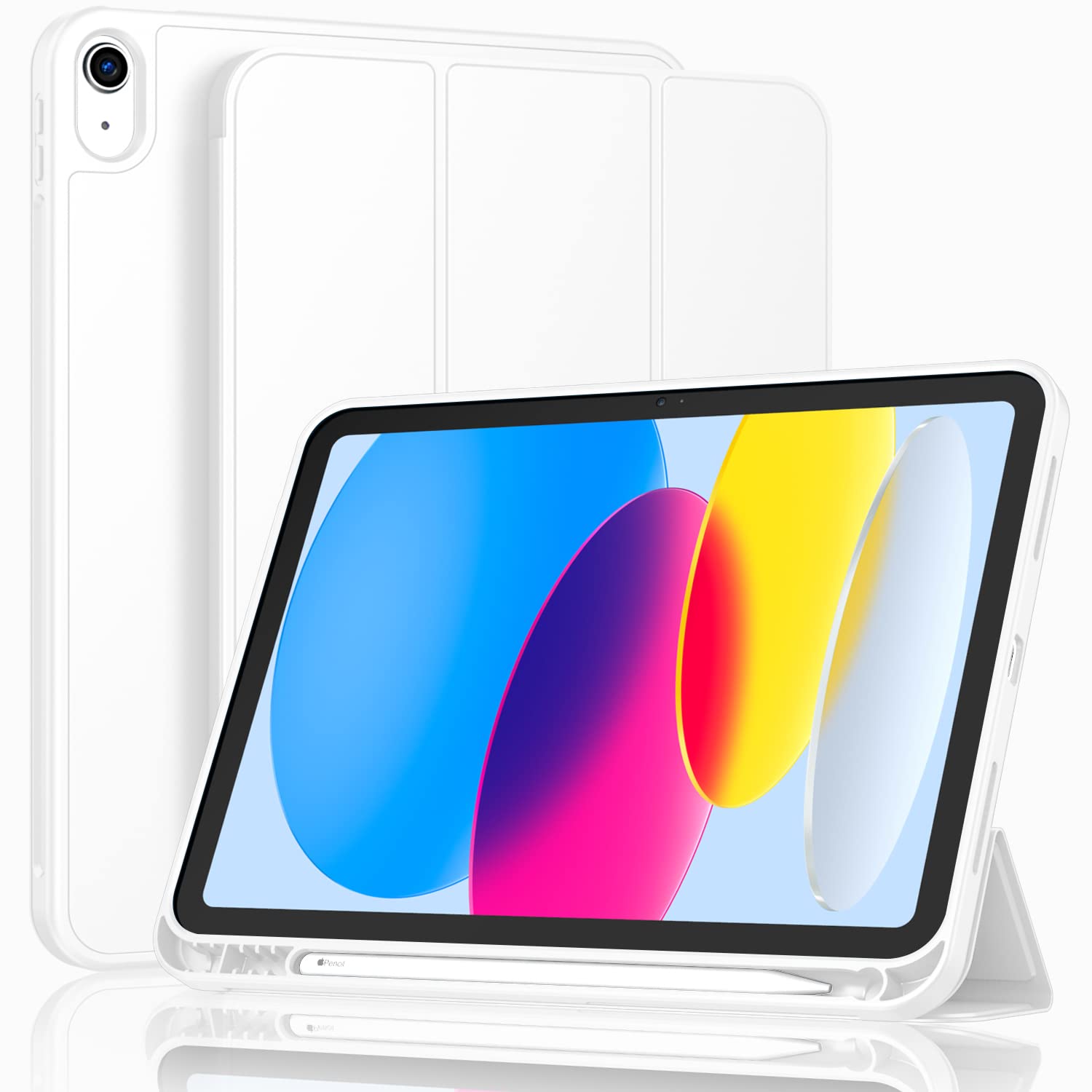 Imieet New Ipad (A16) 11Th Generation Case 11 Inch 2025, Ipad 10Th Generation Case 2022 10.9 Inch With Pencil Holder, Trifold Stand Smart Cover With Soft Tpu Back,Auto Wake/Sleep(White)