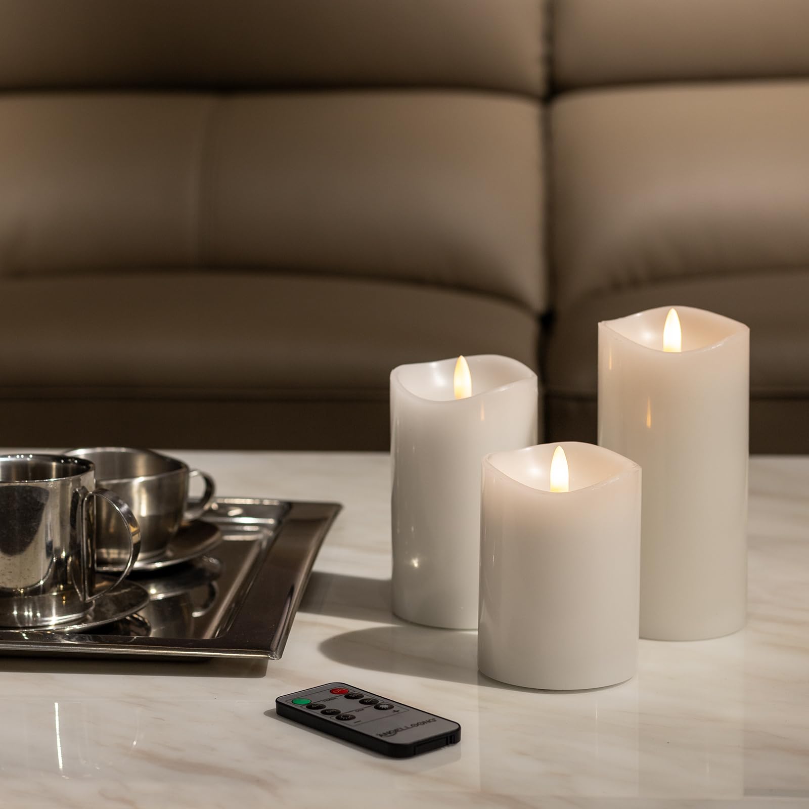 Flickering Flameless Candles With 3D Moving Flame, Battery Operated Candles With Timer, Real Wax Pillar Electric Led Candle For