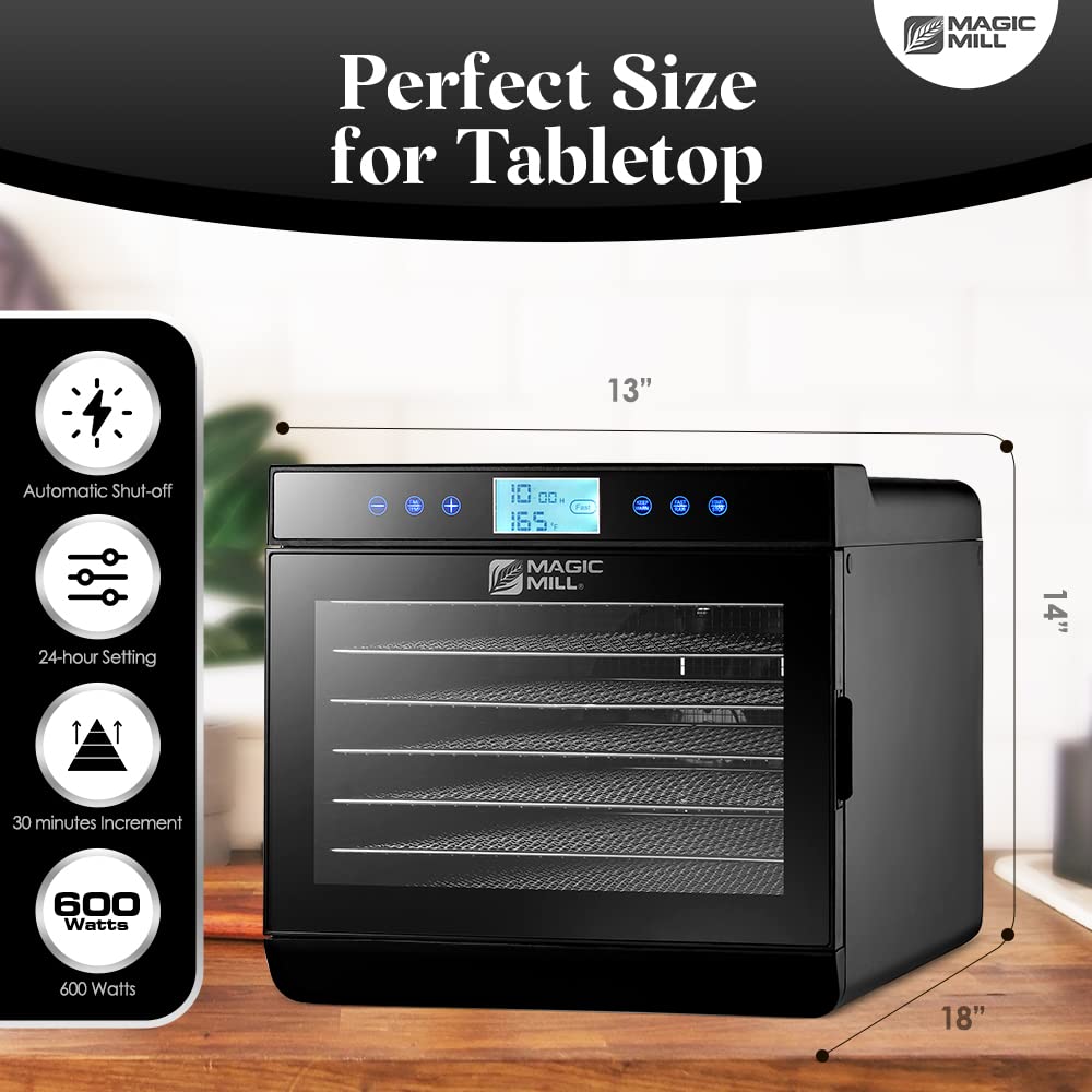 Magic Mill Food Dehydrator Machine - Easy Setup, Digital Adjustable Timer, Temperature Control | Keep Warm Function | Dryer For
