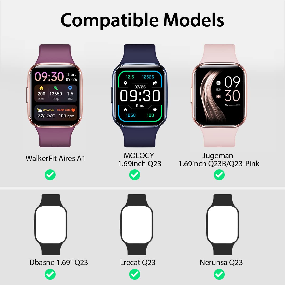 Walkerfit Smart Watch Band Compatible With Molocy Q23 Watch,Jugeman 1.69Inch Q23 Smartwatches Q23 Sport Bands 42Mm, Soft Silicon