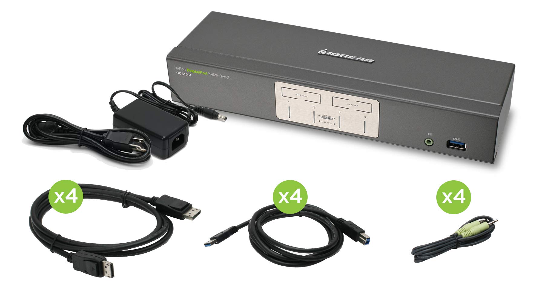 Iogear 4 Port Dual View Dual Link Dvi Kvmp Switch With Audio, W/Full Set Of Cables,(Gcs1644 Taa Compliant)