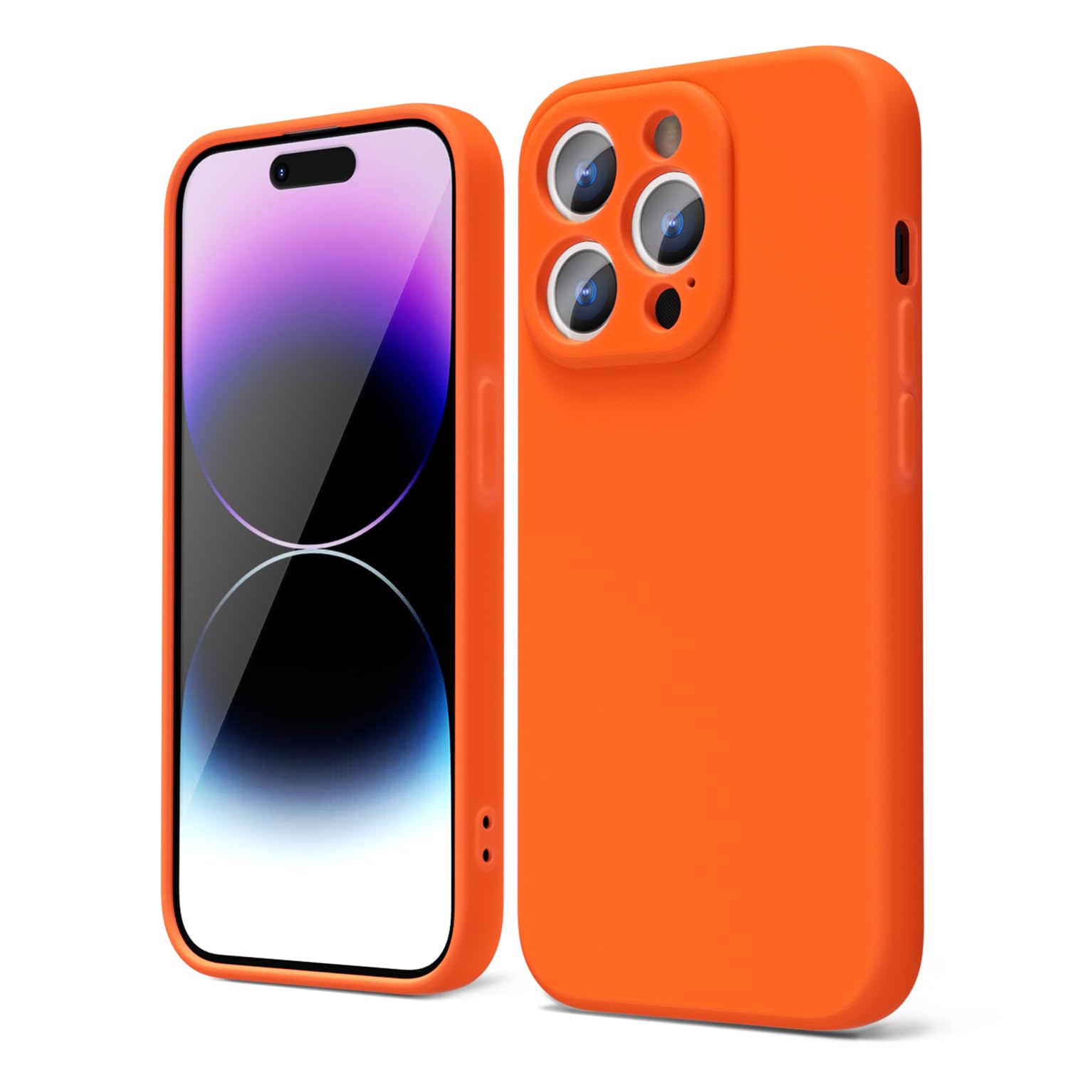 Oakxco For Iphone 14 Pro Phone Case Liquid Silicone, Fluorescent Bright Solid Color, Cute Thin Slim Soft Rubber Tpu Plain Smooth