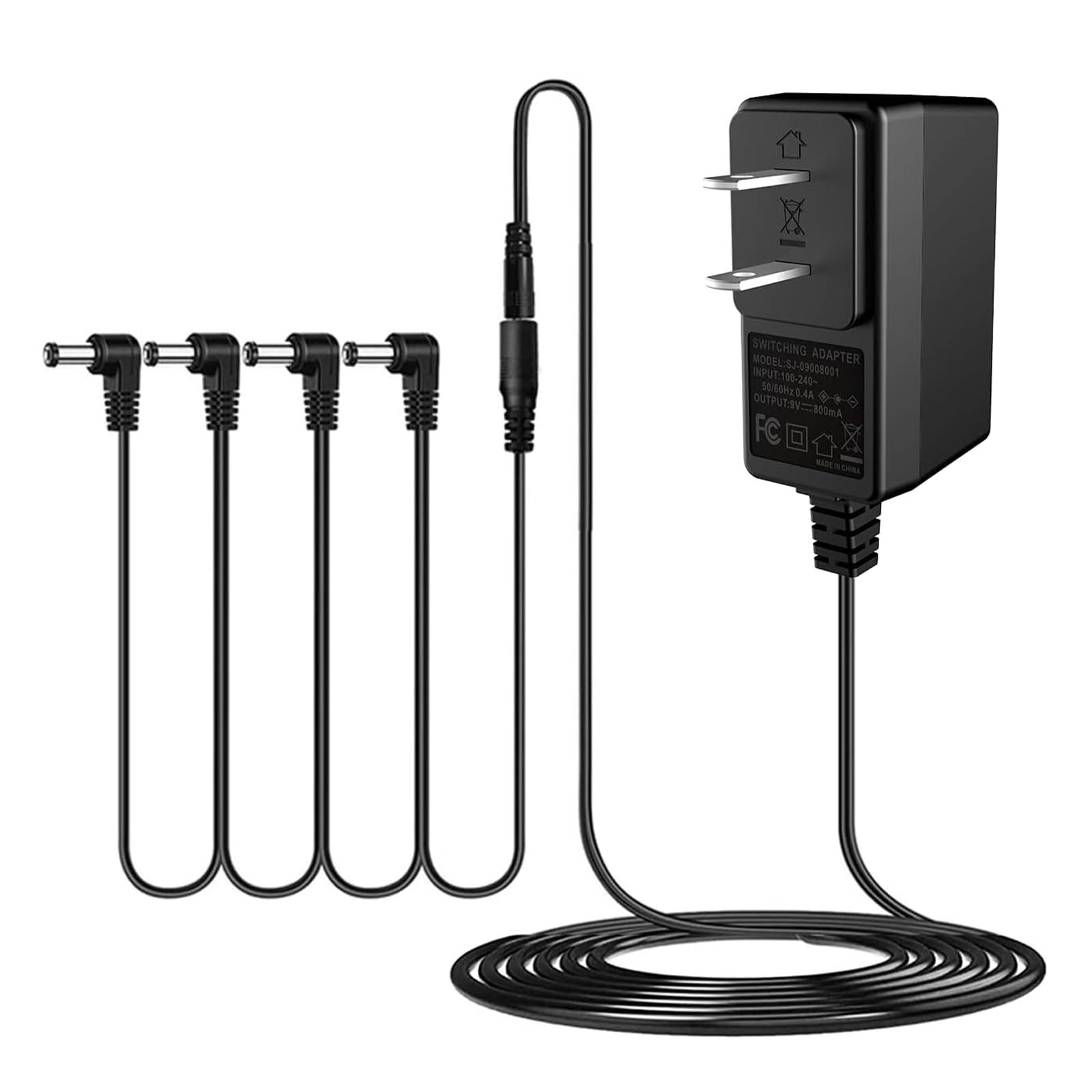 AITONE DC 9V Guitar Pedal Power Supply AC Adapter with 4 Way Daisy Chain Power Cord Cables for Pedal Keyboard Tip Negative 800mA