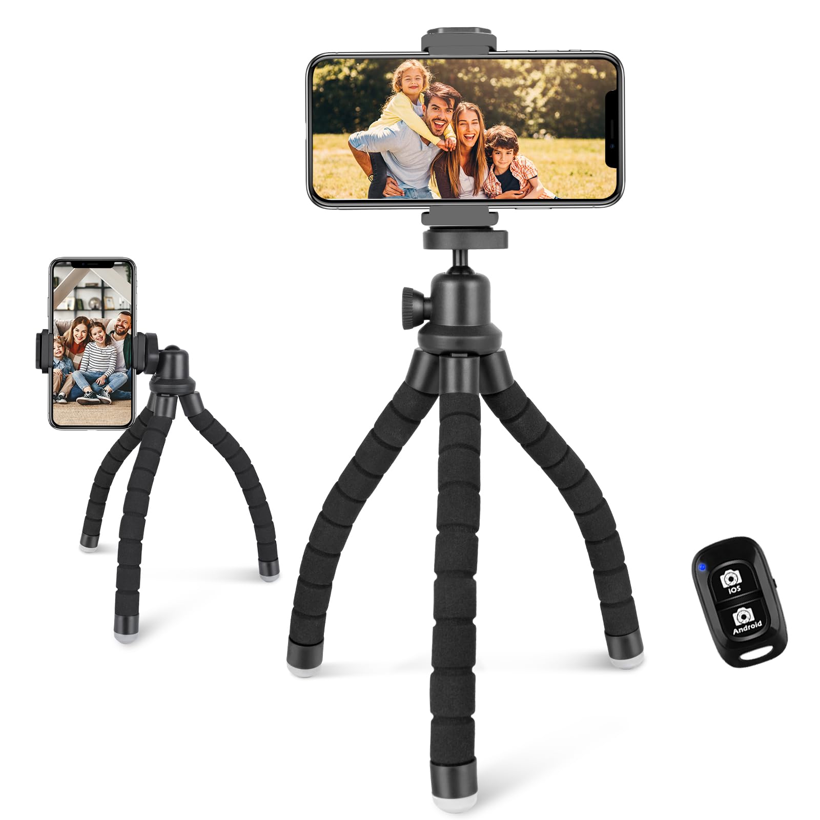 Aureday Cell Phone Tripod Stand, Flexible Travel Tripod With Remote And Mount,Small Cellphone Tripod For Iphone&Android Phones,Cameras,Gopro,Webcam(Sponge)