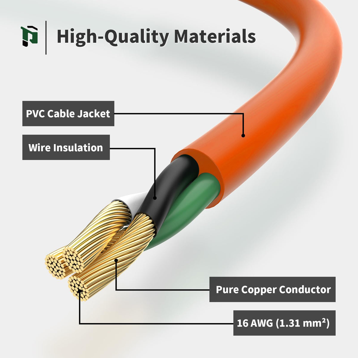 Outdoor Extension Cord 50 Ft Waterproof, 16/3 Gauge Heavy Duty 3 Prong ...