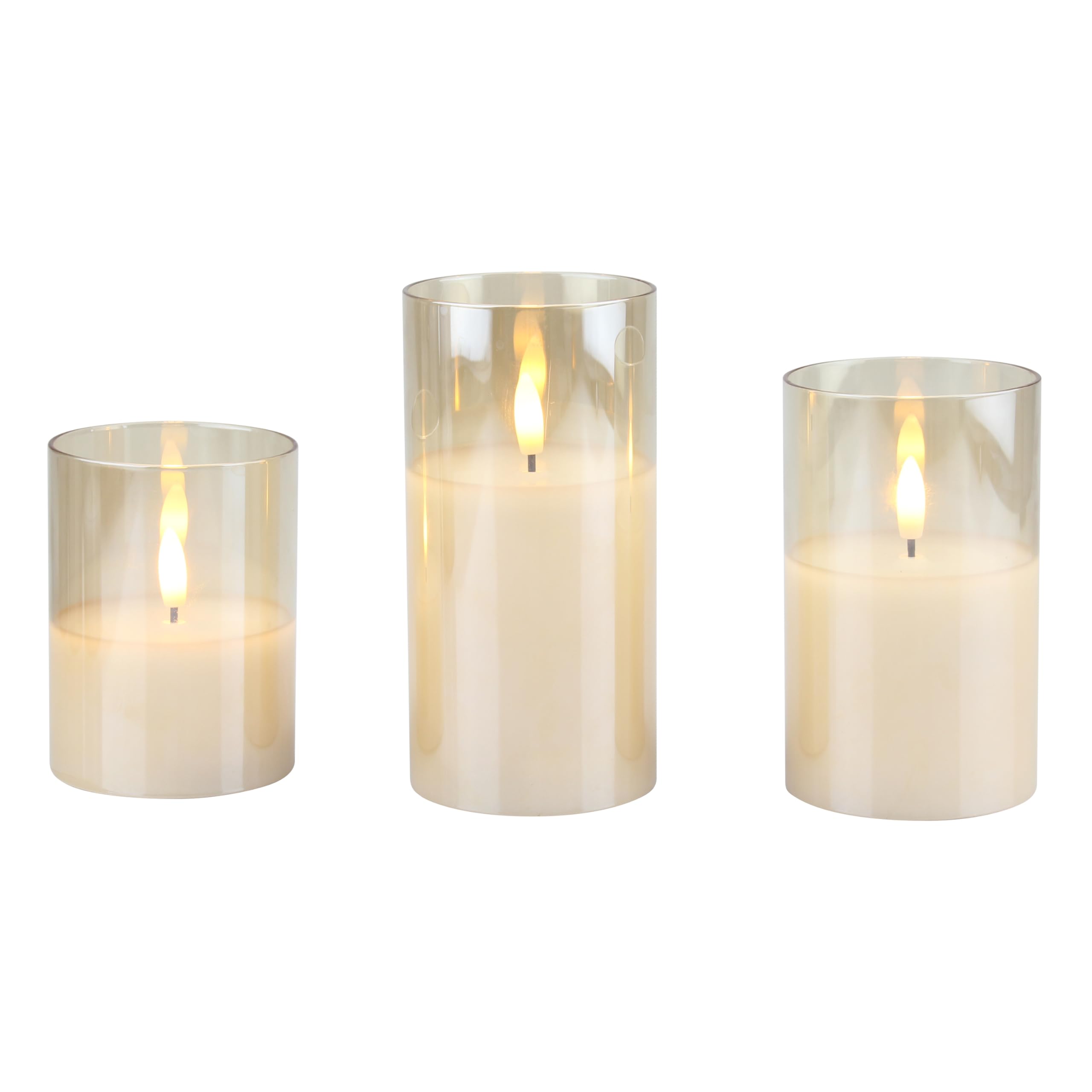 Stonebriar Set of 3 LED Pillar in Amber Luster Glass Hurricane