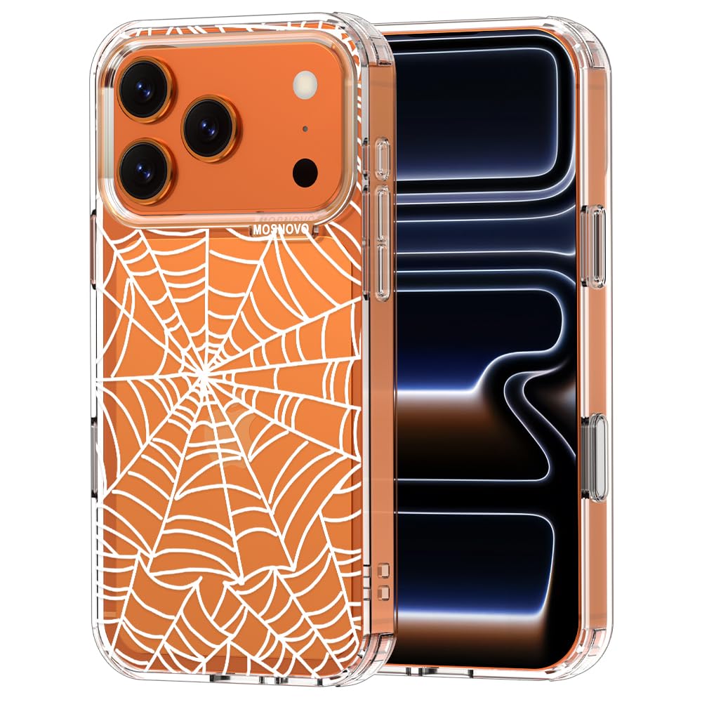 MOSNOVO for iPhone 17 Pro Case | Military Grade 6.6ft Drop Tested | Camera Control | Clear with Spider Web Design
