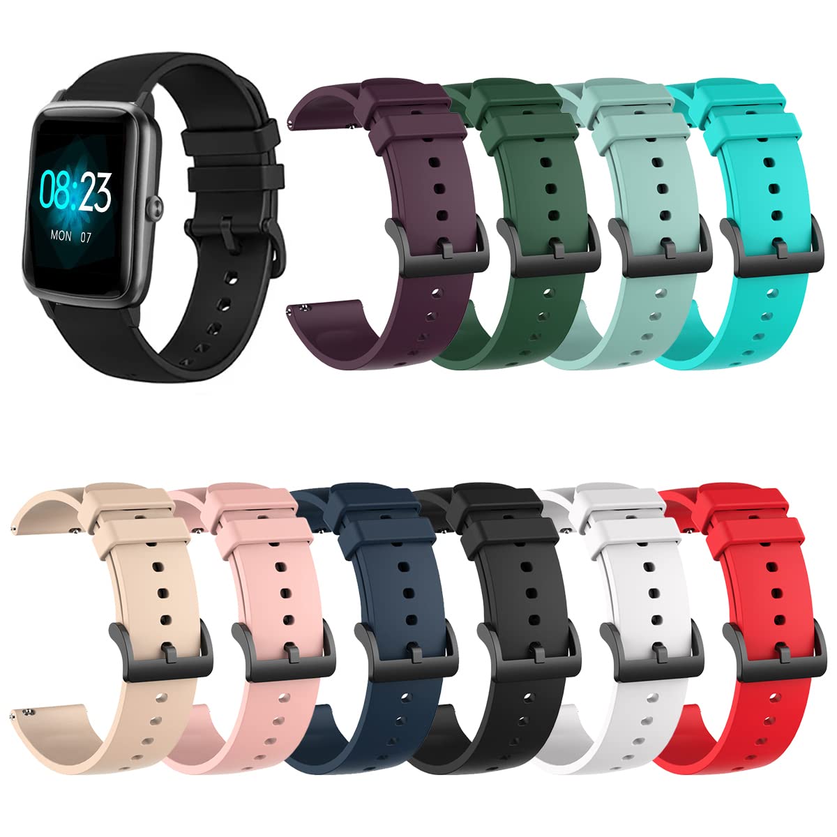 Compatible With Luoba Smart Watch Bands 1.69,Soft Silicone Replacement Wrist Strap For Hasakei G53, Sanorum G53, Iowodo R30 Pro/
