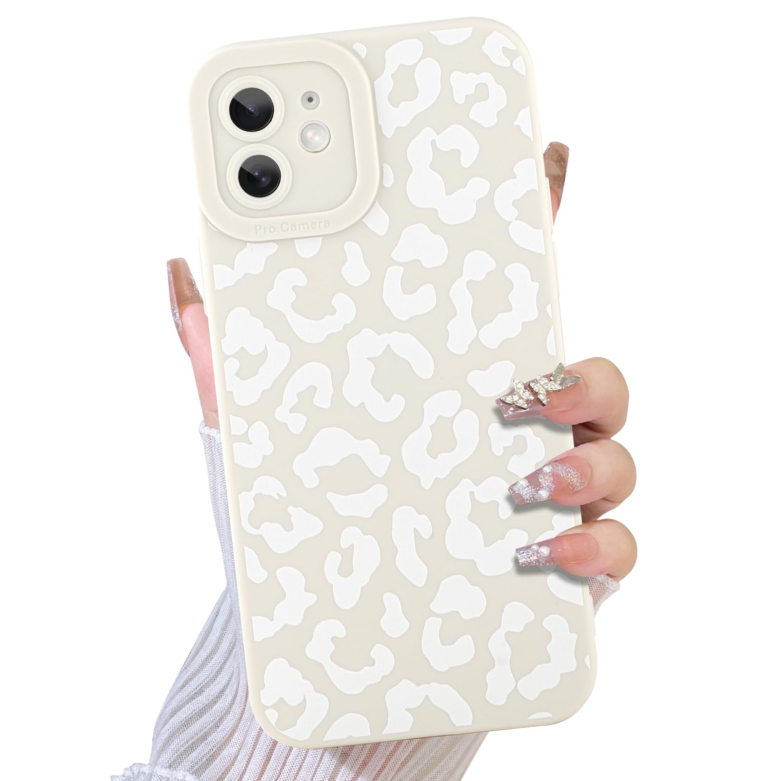 TEAUGHT Compatible with iPhone 12 Case Cute Pattern White Leopard Print Cheetah Shockproof Silicone Phone Cover for Girls Women 