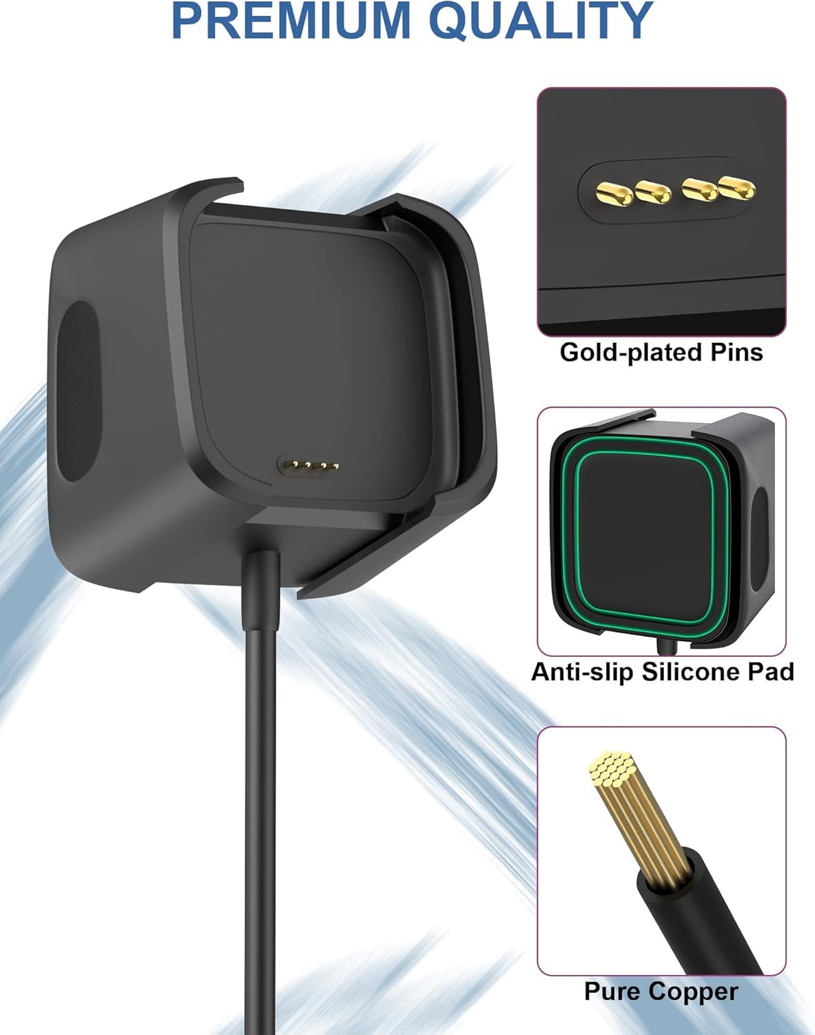 3.3Ft Usb Charger Compatible With Fitbit Versa 2 Charger Dock Anti Slip Replacement Smartwatch Charging Cable Stand(Not For Vers