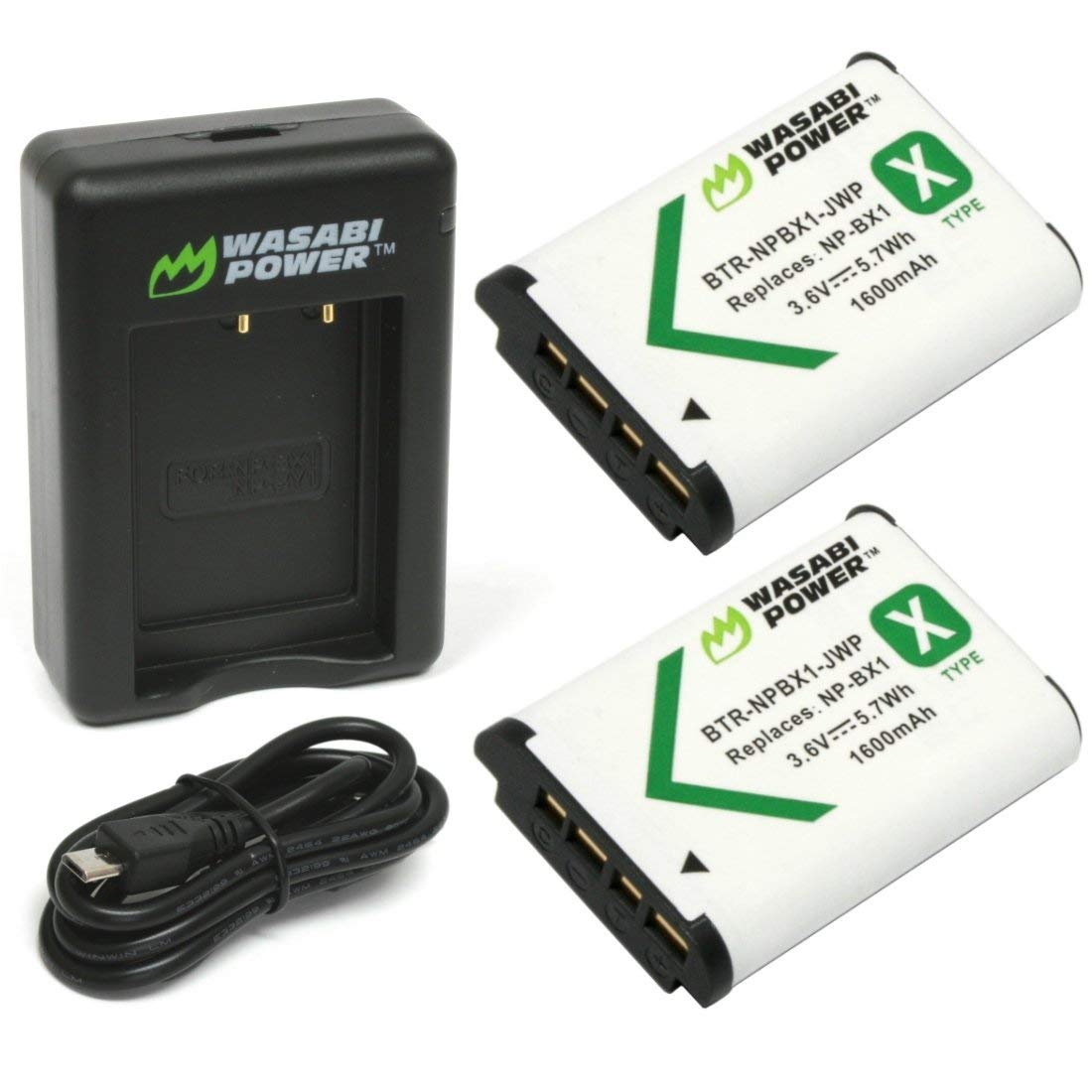Wasabi Power NP BX1 Battery (2 Pack) and Dual USB Charger for Sony NP BX1/M8, ZV 1, ZV 1 II, Cyber Shot DSC HX95, HX99, HX350, RX1, RX1R II, RX100 (II/III/IV/V/VA/VI/VII), FDR X3000, AS300, and More
