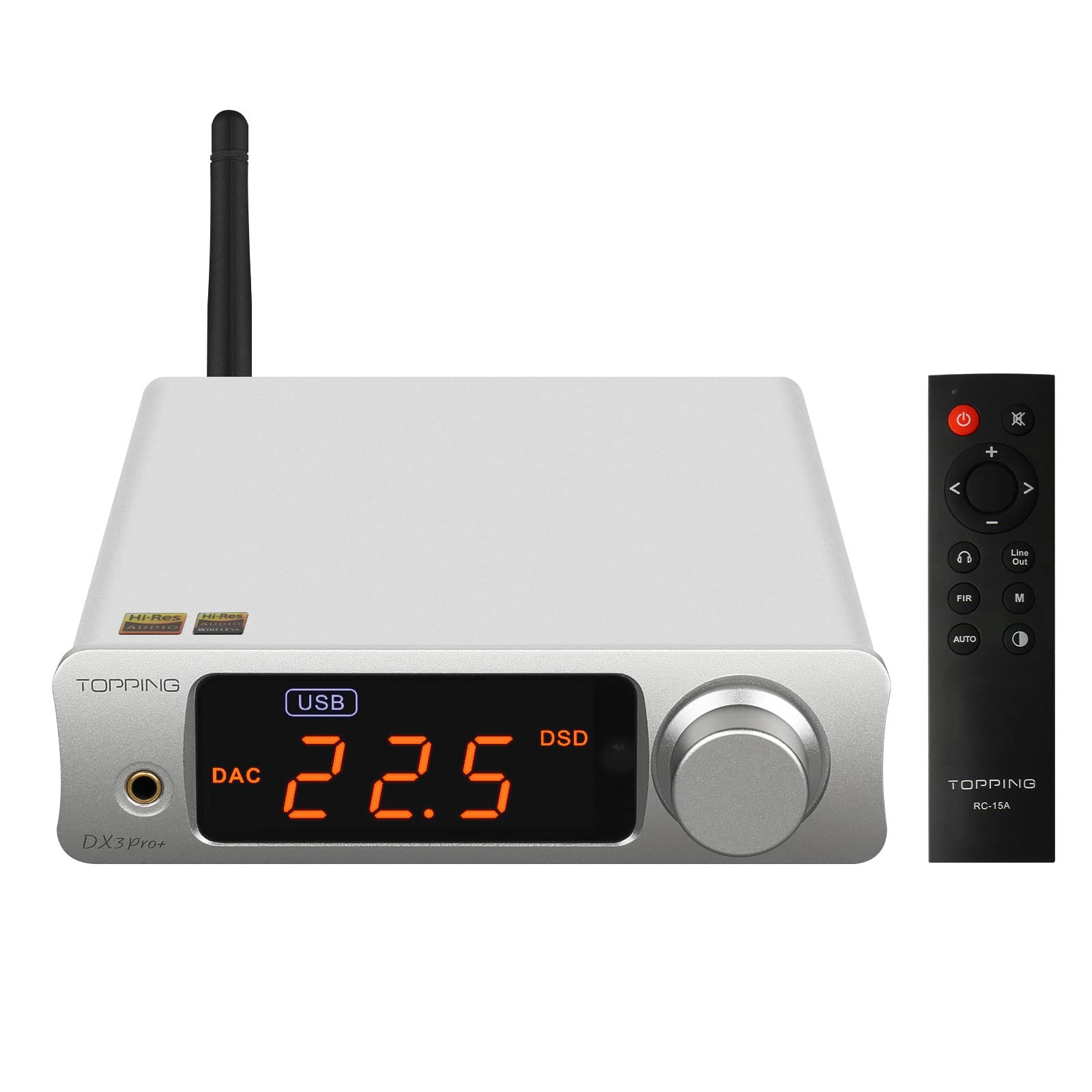 Topping Dx3Pro+ Ldac Headphone Amplifier   Es9038Q2M Xu208 Nfca Bluetooth5.0 Audio Decoder Usb/Opt/Coax Dac Amp Pre Amplifier With Remote Control (Sliver)