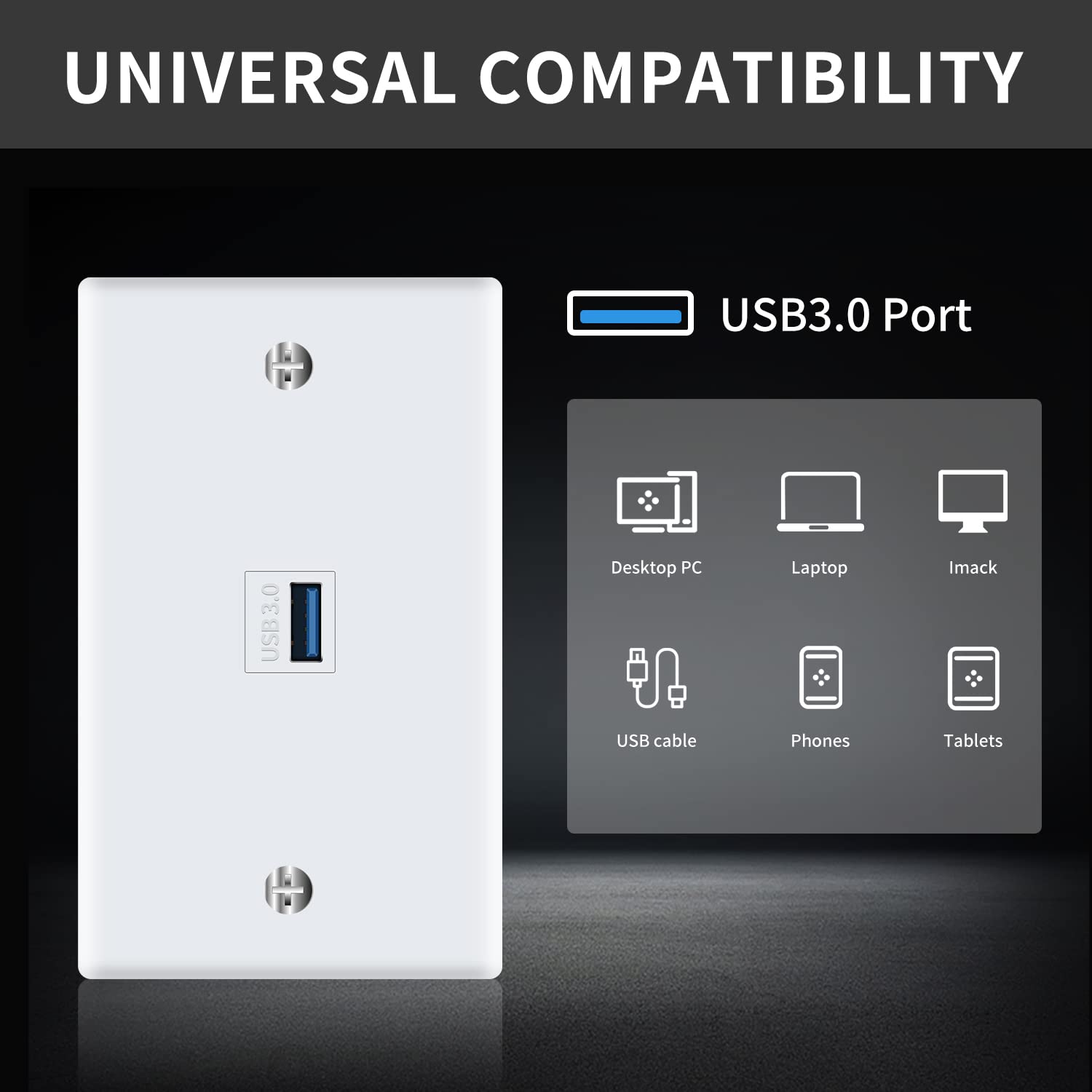 Poyiccot Usb 3.0 Wall Plate, 1Port Usb 3.0 Keystone Jack Outlet Wall Plate For Mount Socket Face Plate Panel Cover, Usb 3.0 Fema