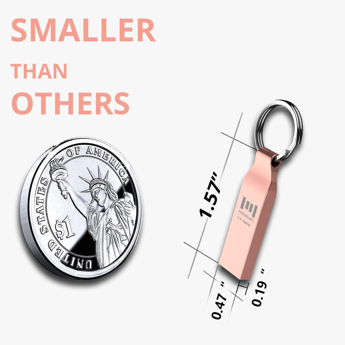 Mosdart 2Pack 128Gb Metal Usb 2.0 Flash Drive Exfat Thumb Drive With Keychain 128 Gb Waterproof Jump Drive 128G Memory Stick For