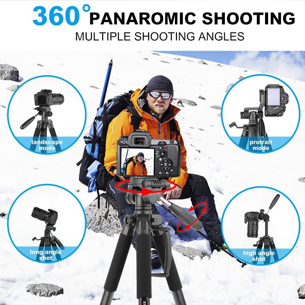 74�� Camera Tripod,Heavy Duty Camera Stand Tripod,Cell Phone Tripod With Phone Holder, Professional Travel Dslr Tripods Compatible With Dslr Cameras,Cell Phones,Projector,Webcam(Black)