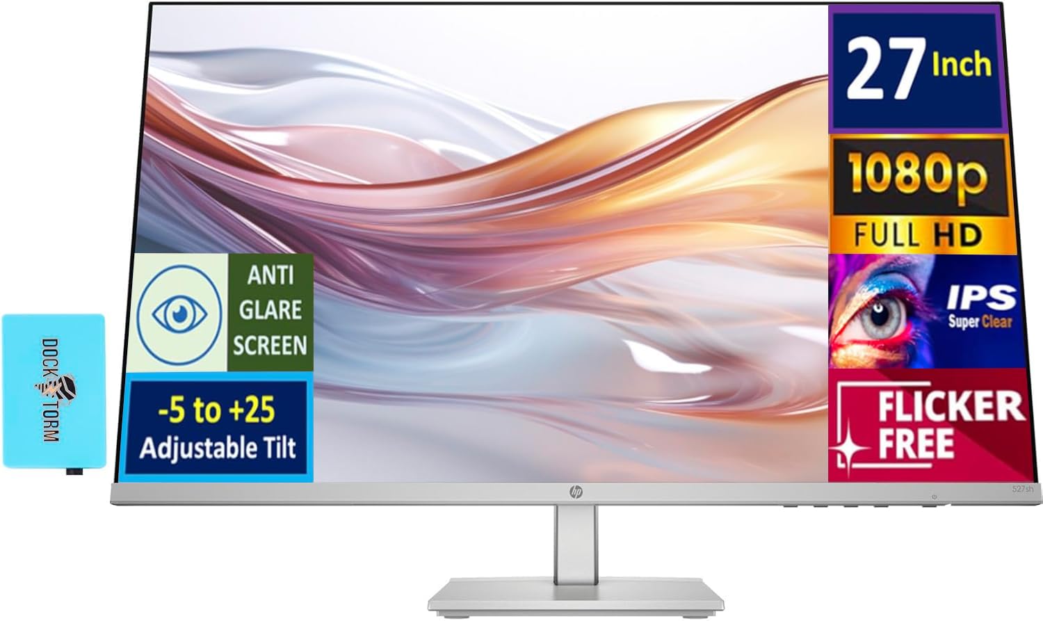 HP Series 5 527sh Monitor (Replaces M27h) 27 100Hz IPS FHD (1920x1080) 99% sRGB Display, Adjustable Height & Tilt, Flicker Free,