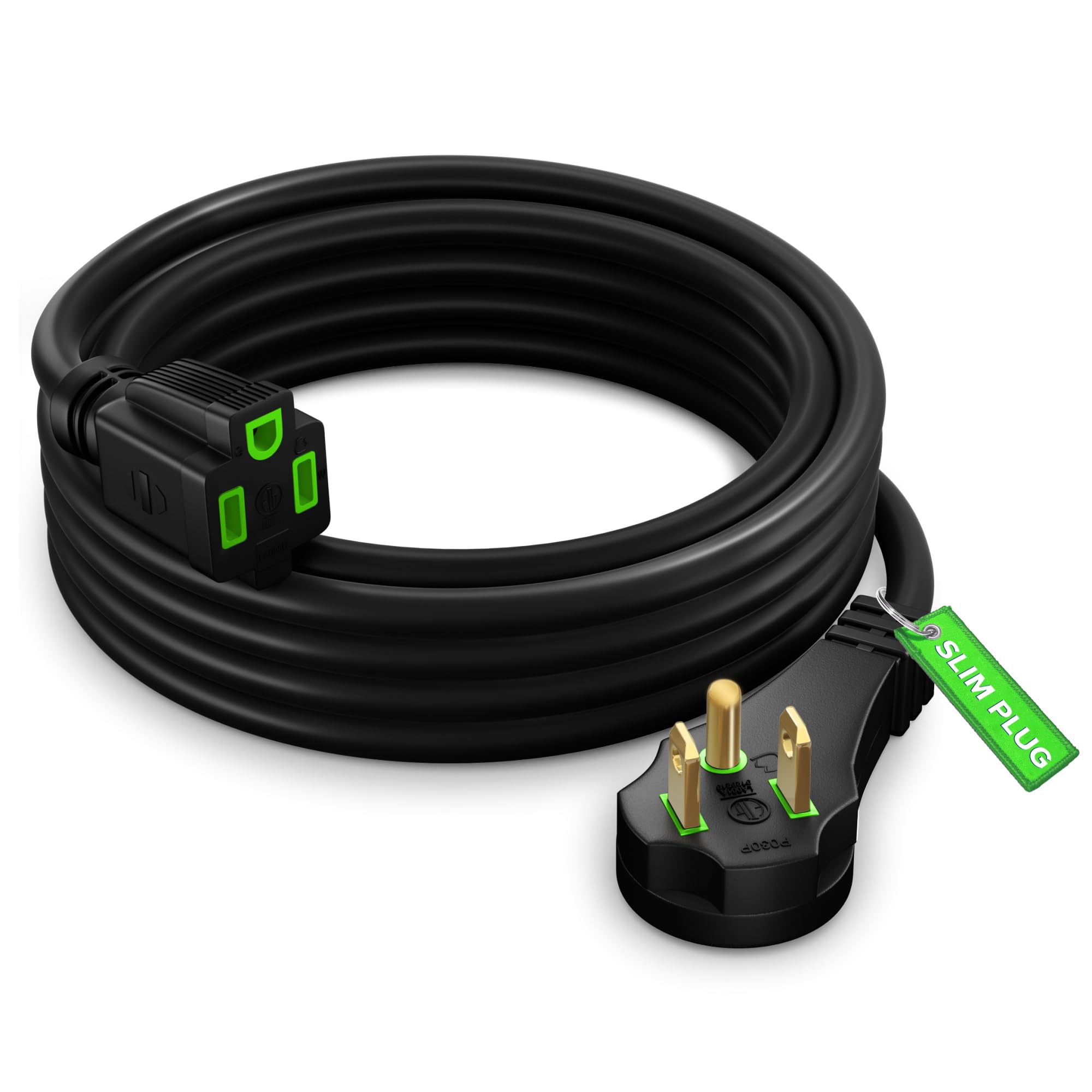 Maximm Flat Plug Extension Cord 8 Ft With Slim Space Saving Plug Design, Low Profile Extension Cord 14Awg (Black)