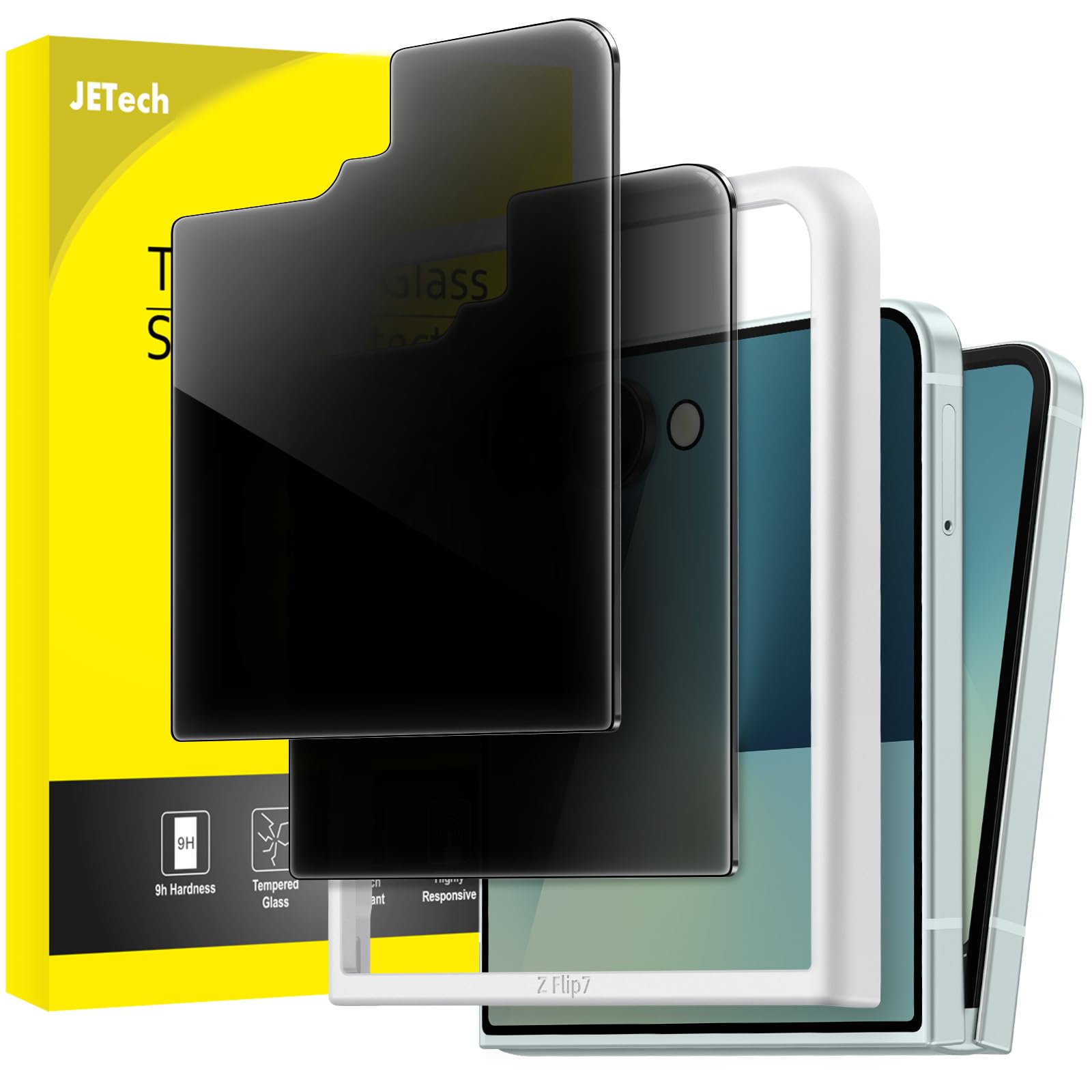 JETech Front Privacy Screen Protector for Samsung Galaxy Z Flip 7 2025, Anti-Spy Tempered Glass Film with Easy Installation Tool