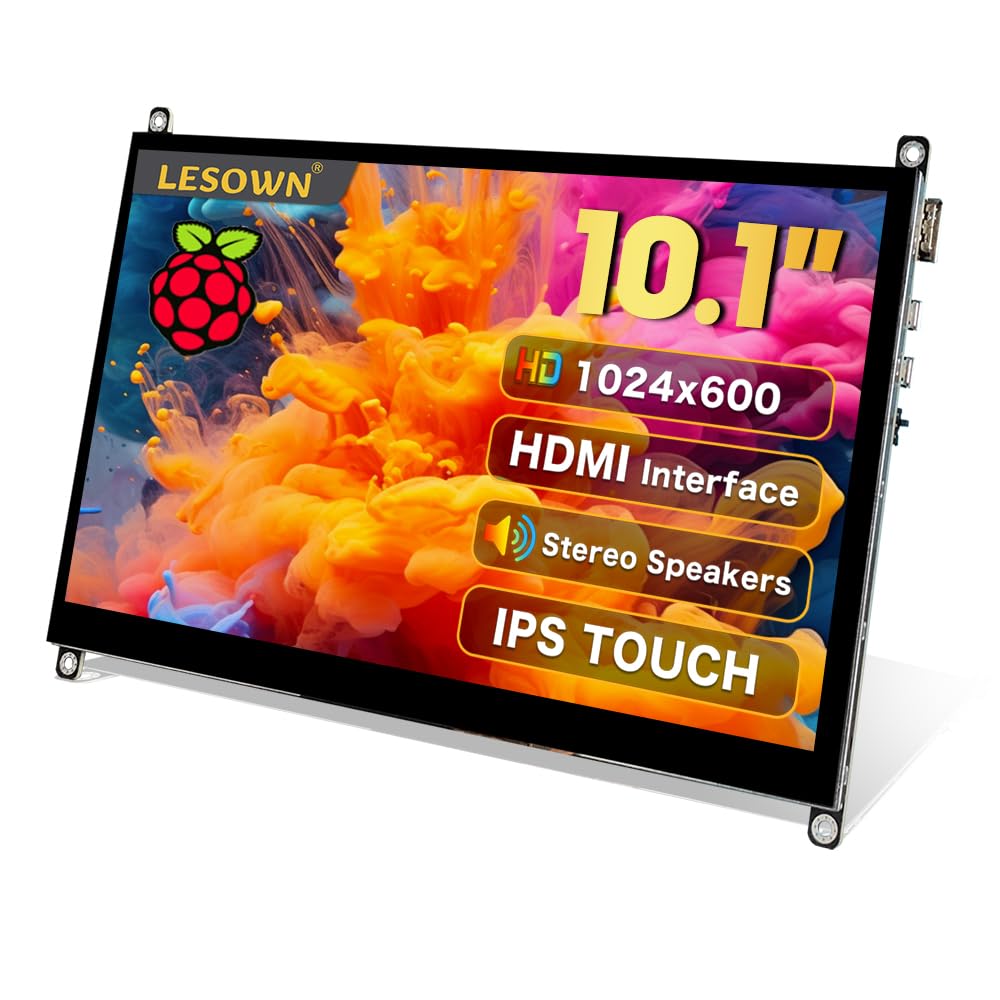 LESOWN 10 inch Monitor HDMI Touchscreen 10.1 inch Small Display LCD Smooth Responsive Touch Screen IPS 1024x600, Dual Speakers,