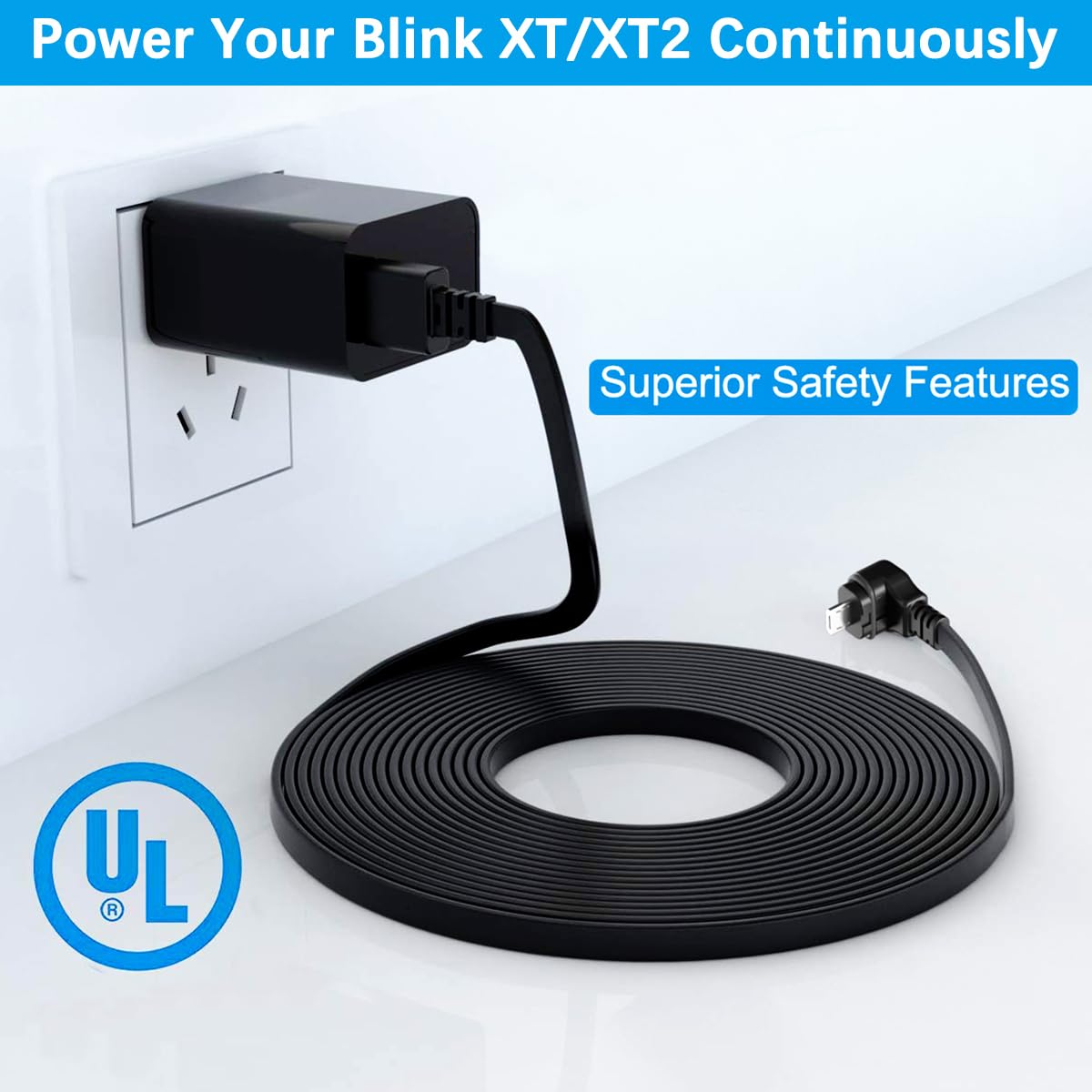 Basesailor 30Ft Blink Outdoor/Indoor 3Rd Gen Micro Usb Cable With Charger Adapter,Charger Brick And 90 Degree Right Angled Micro