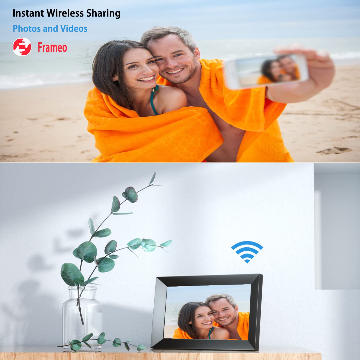 Frameo 10.1 Inch Wifi Digital Photo Frame With Ips Touch Screen Hd Display, Easy To Send Picture And Video Remotely Via App From