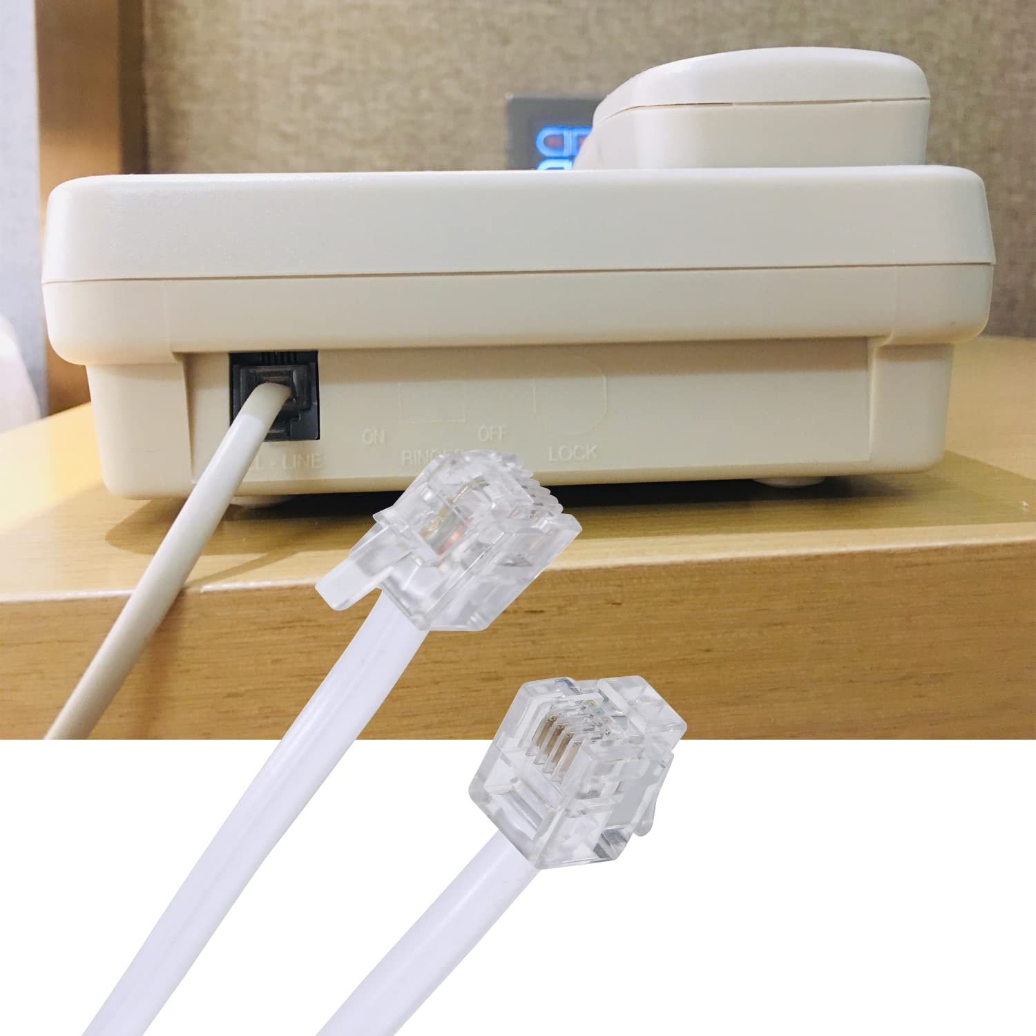 Telephone Landline Extension Cord Cable Cord With Standard Rj 11 6P4C Plug (10Ft 3Pack, White)