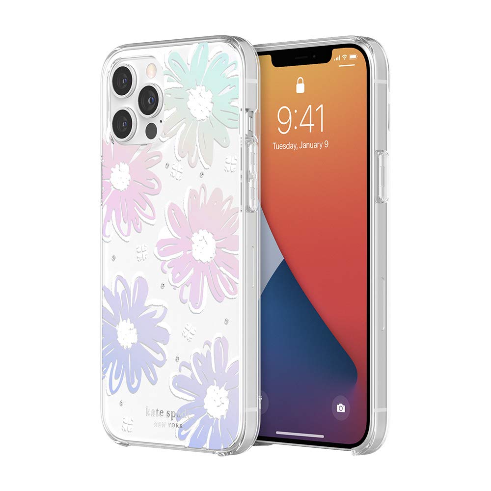 Kate Spade New York Protective Hardshell Case Compatible With Iphone 12 Pro Max   Daisy Iridescent Foil/White/Clear/Gems
