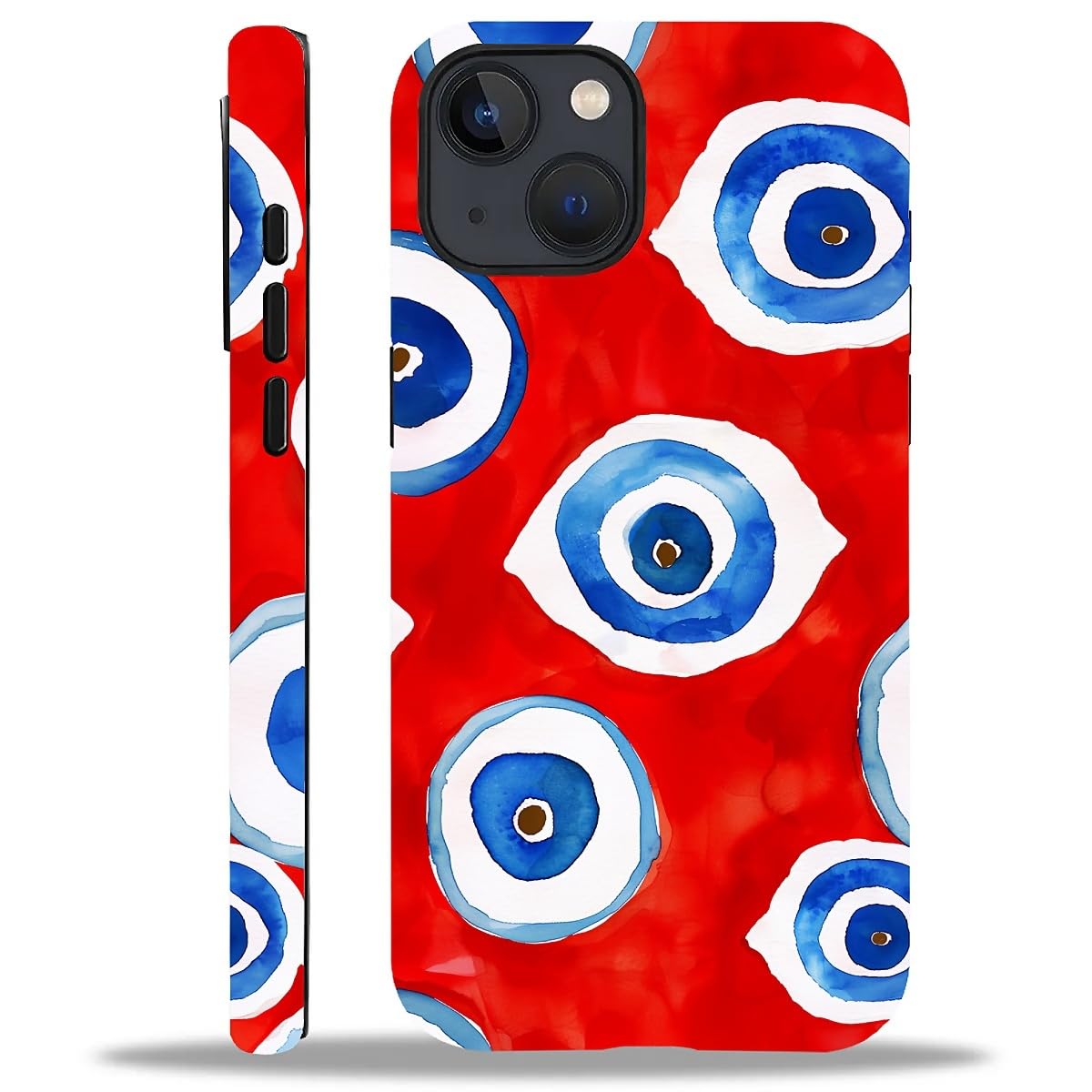 WANKBLC Compatible with iPhone 15 Plus Matte Case, Evil Eye Red Blue Pattern for Girl Full Body Design Soft Silicone Drop Shock 