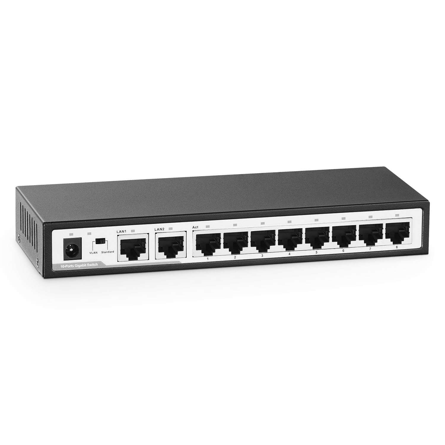 Yulinca 10 Port Gigabit Ethernet Switch, 8 X 100/1000Mbps Ports, 2 Gigabit Uplink, Support Vlan, Metal Fanless Unmanaged Plug An