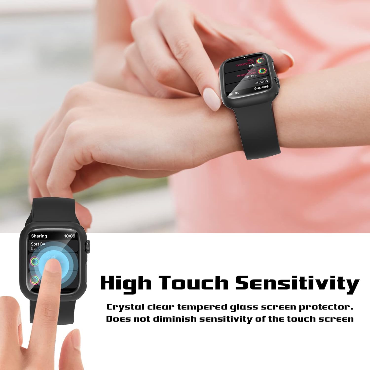 Ewuonu 2 Pack Case For Apple Watch 40Mm Se Series 6/5/4/Se 2Nd Gen With Tempered Glass Screen Protector, Full Protective Cover H