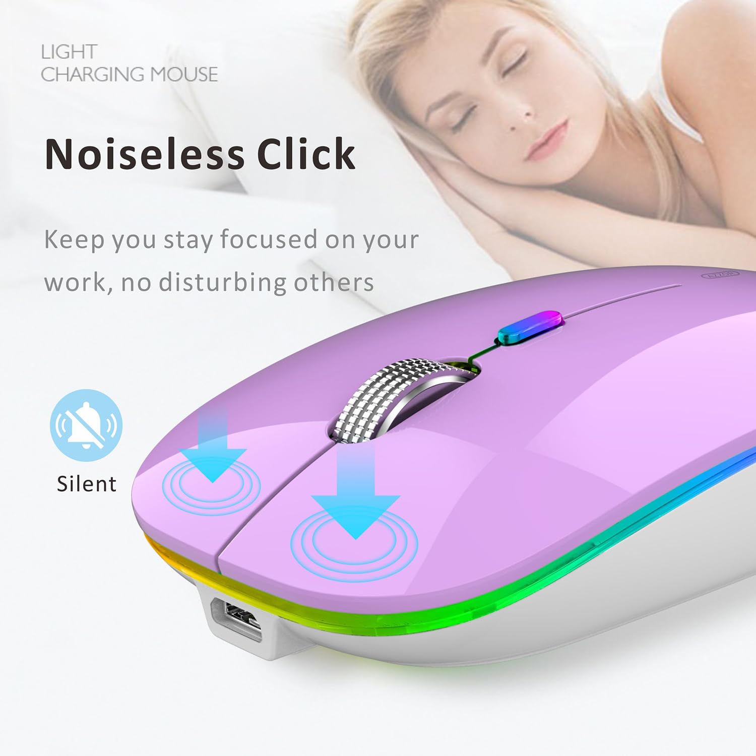Uiosmuph Led Wireless Mouse, G12 Slim Rechargeable Wireless Silent Mouse, 2.4G Portable Optical Computer Mice With Usb Receiver