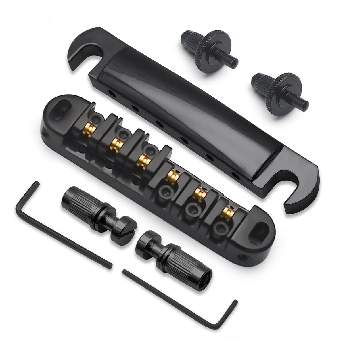 Saphue Abr-1 Style Tune-O-Matic Bridge Tailpiece Roller Saddle Bridge For Gb Lp Gear Replacement (Black)