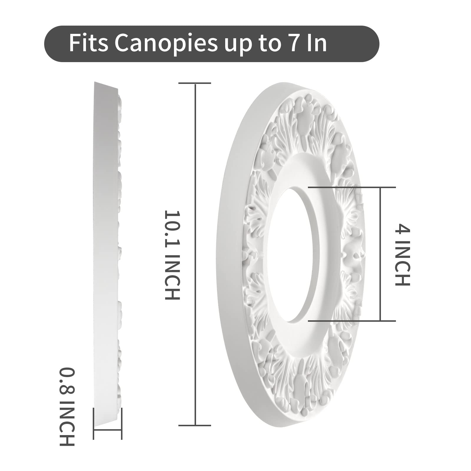 Elfcab 2 Pcs Molded Pu Ceiling Medallion For Light Fixtures And Ceiling Fans, 13Od X 3-1/2Id X 3/4 P (White)