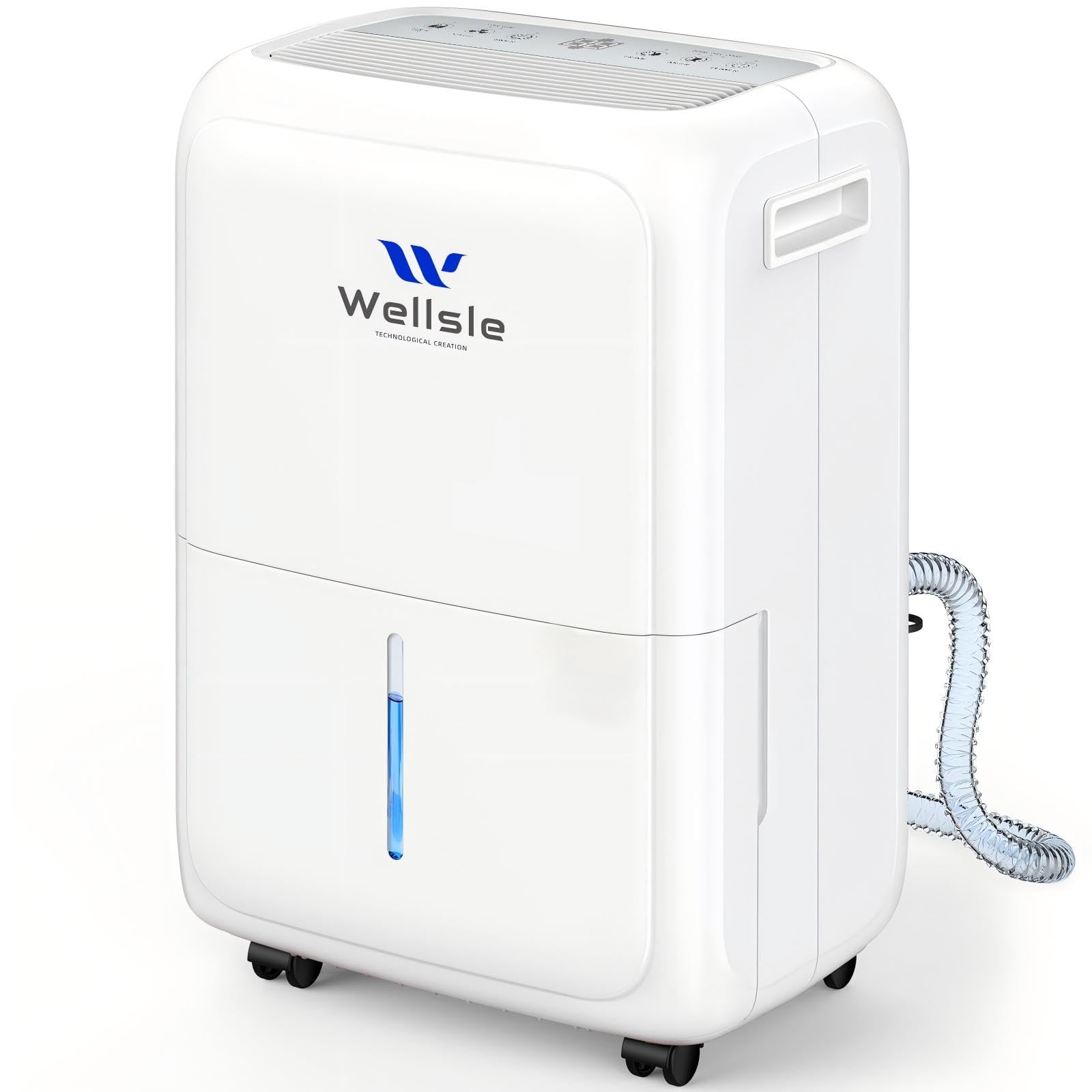 Wellsle 3500 Sq. Ft Dehumidifier for Home & Basement with Drain Hose, Max 52 Pint Dehumidification with Larger 1.59 Gallon Water