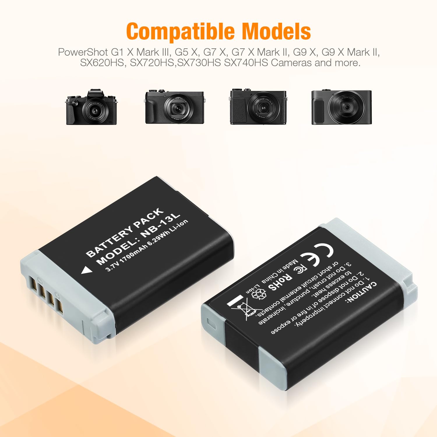Nb-13L Battery 2-Pack And Usb Dual Battery Charger For Powershot Sx720 Hs, Sx730 Hs, Sx740 Hs, Sx620 Hs, G1 X Mark Iii, G5 X, G7