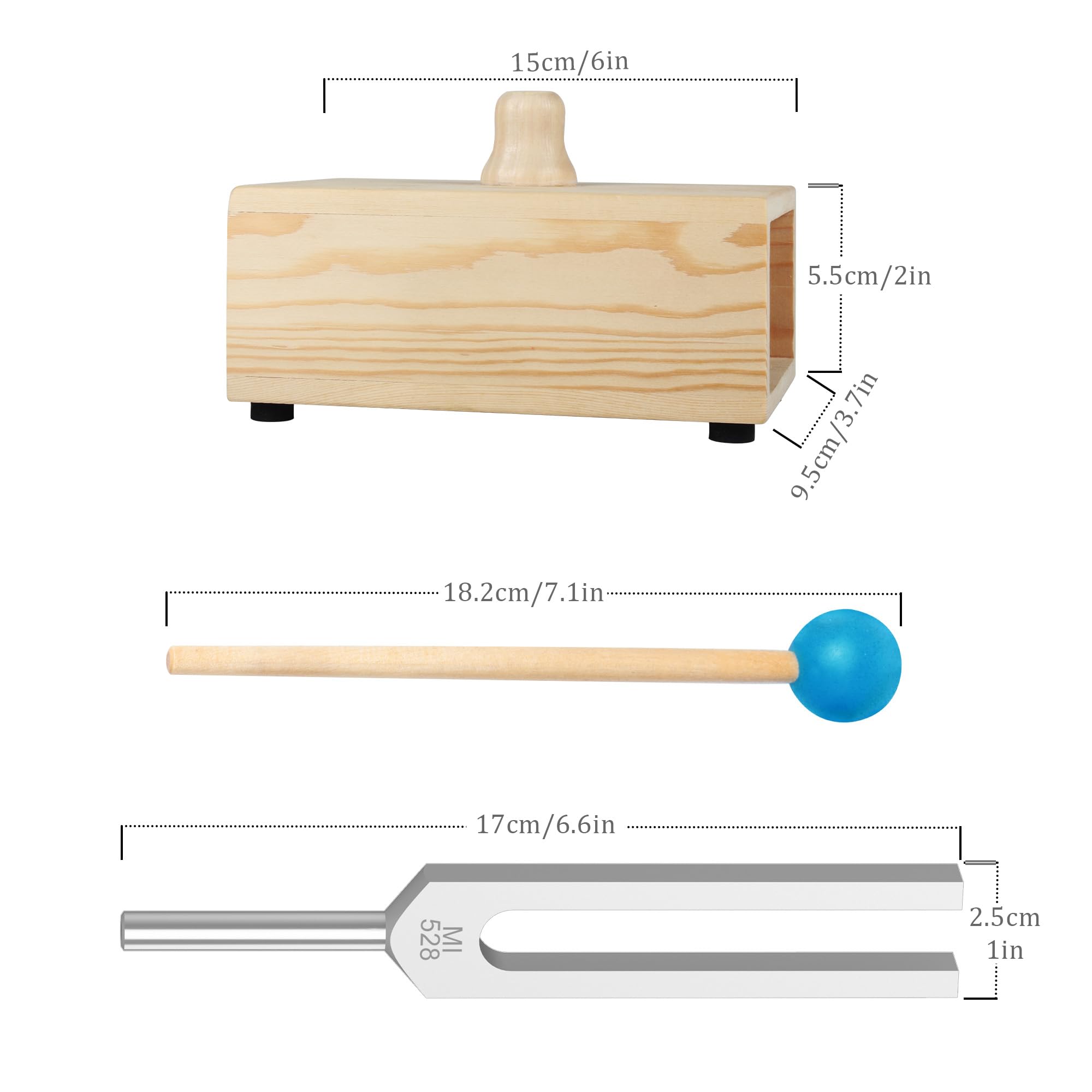 Didibirdi 528 Hz Tuning Fork With Exquisite Wooden Resonance Box,Aluminum Alloy Material With Silicone Hammer, For Reduce Stress