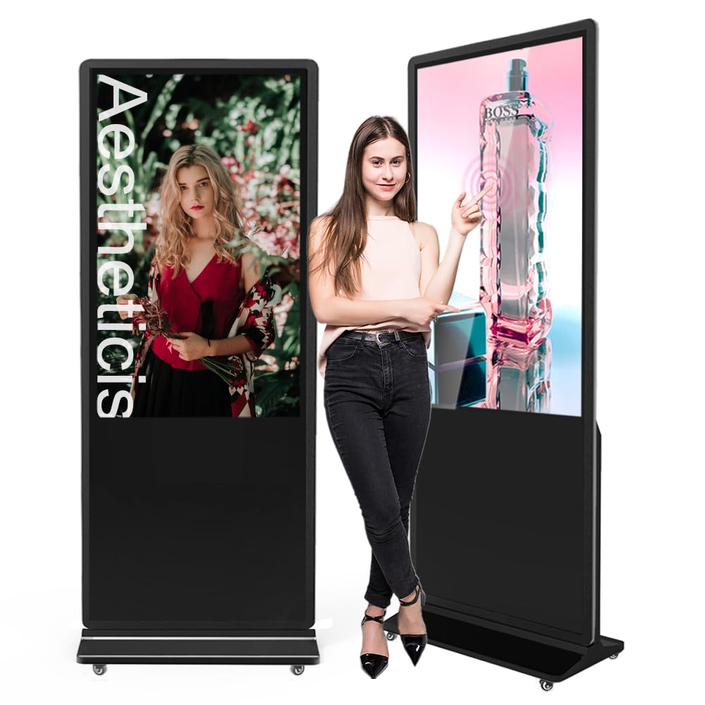 Qixzocv 55 Inch Indoor Digital Signage Touchscreen Kiosk Floor Standing Advertising Display Lcd Totem Interactive Monitor Androi