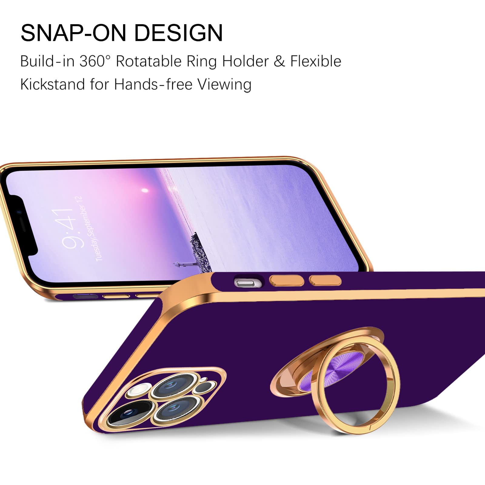 Bentoben Case For Iphone 12 Pro Max, Phone Case Iphone 12 Pro Max Cover With 360    Ring Loopy Magnetic Kickstand Flexible Tpu B