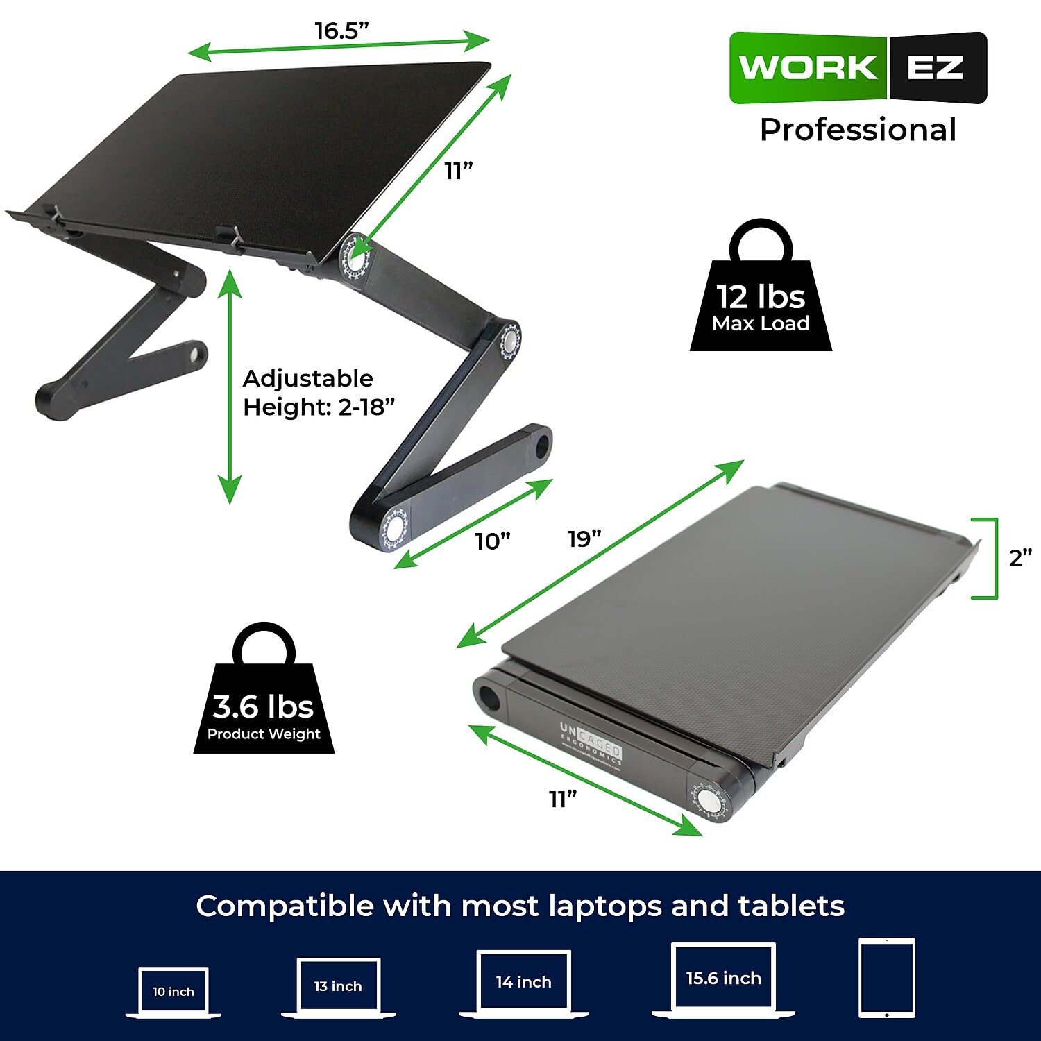 Workez Adjustable Laptop Stand For Desk, Adjustable Height Laptop Stand, Ergonomic Foldable Portable Laptop Stand, Computer Stand Laptop Riser Stand