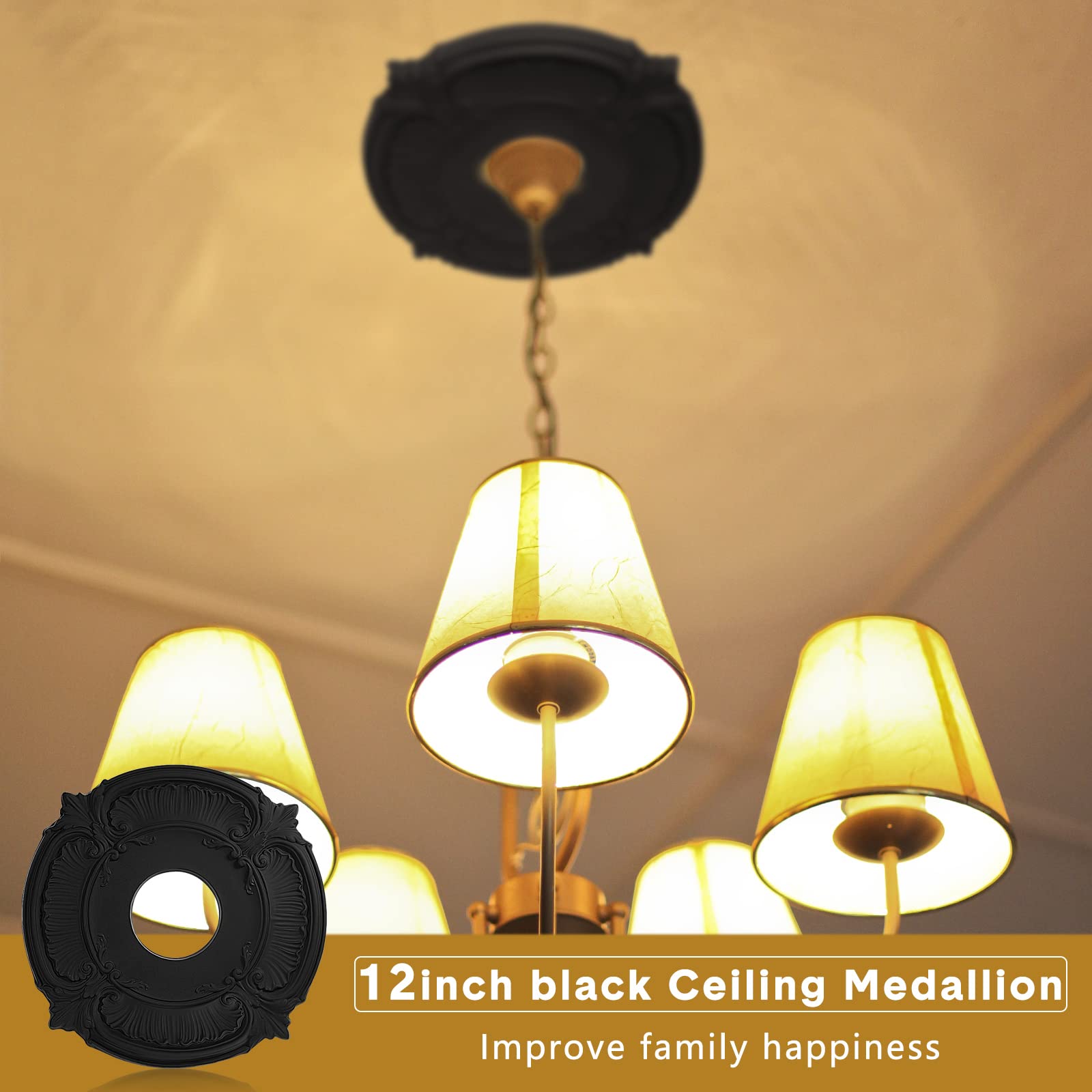 2 Pieces Pu Ceiling Medallion Decorative Ceiling Fan Medallion Round Home Lighting Ceiling Medallion Ring For Light Fixtures Cei