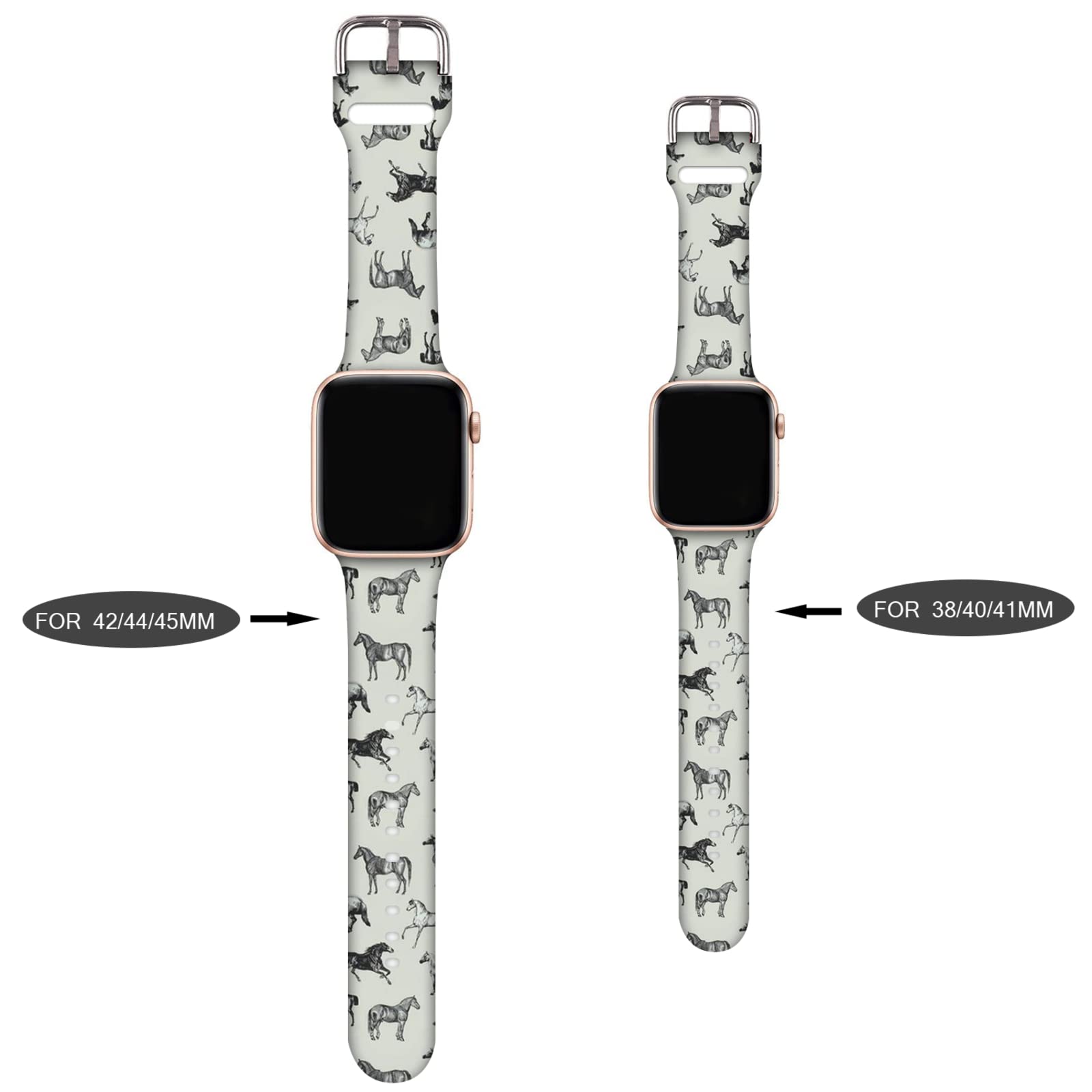 Compatible With Horse Apple Watch 38/40/41/42/44/45Mm For Women Men,Soft Silicone Horse Animal Pattern Printed Replacement Wrist